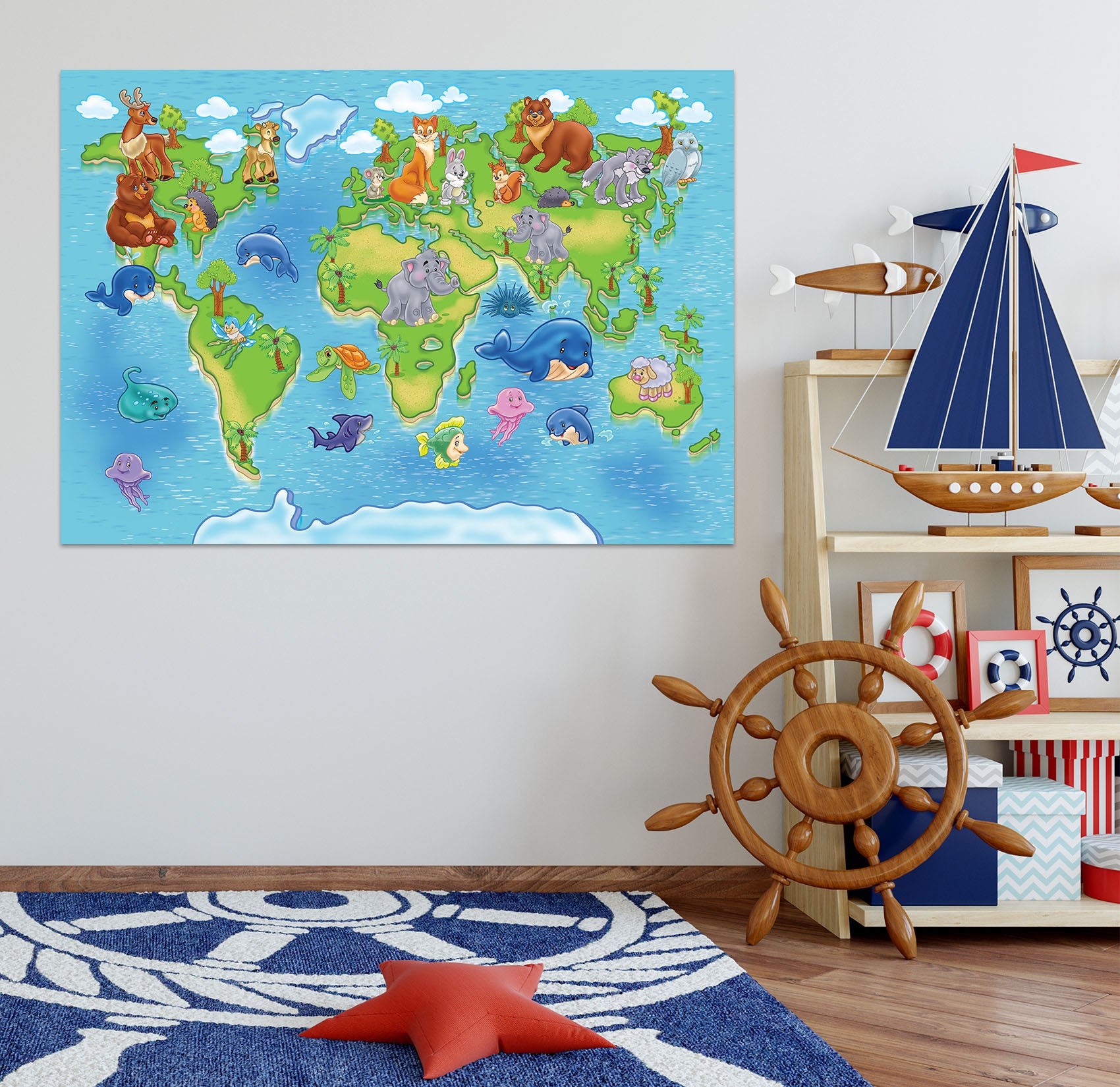 3D Whale Island 201 World Map Wall Sticker