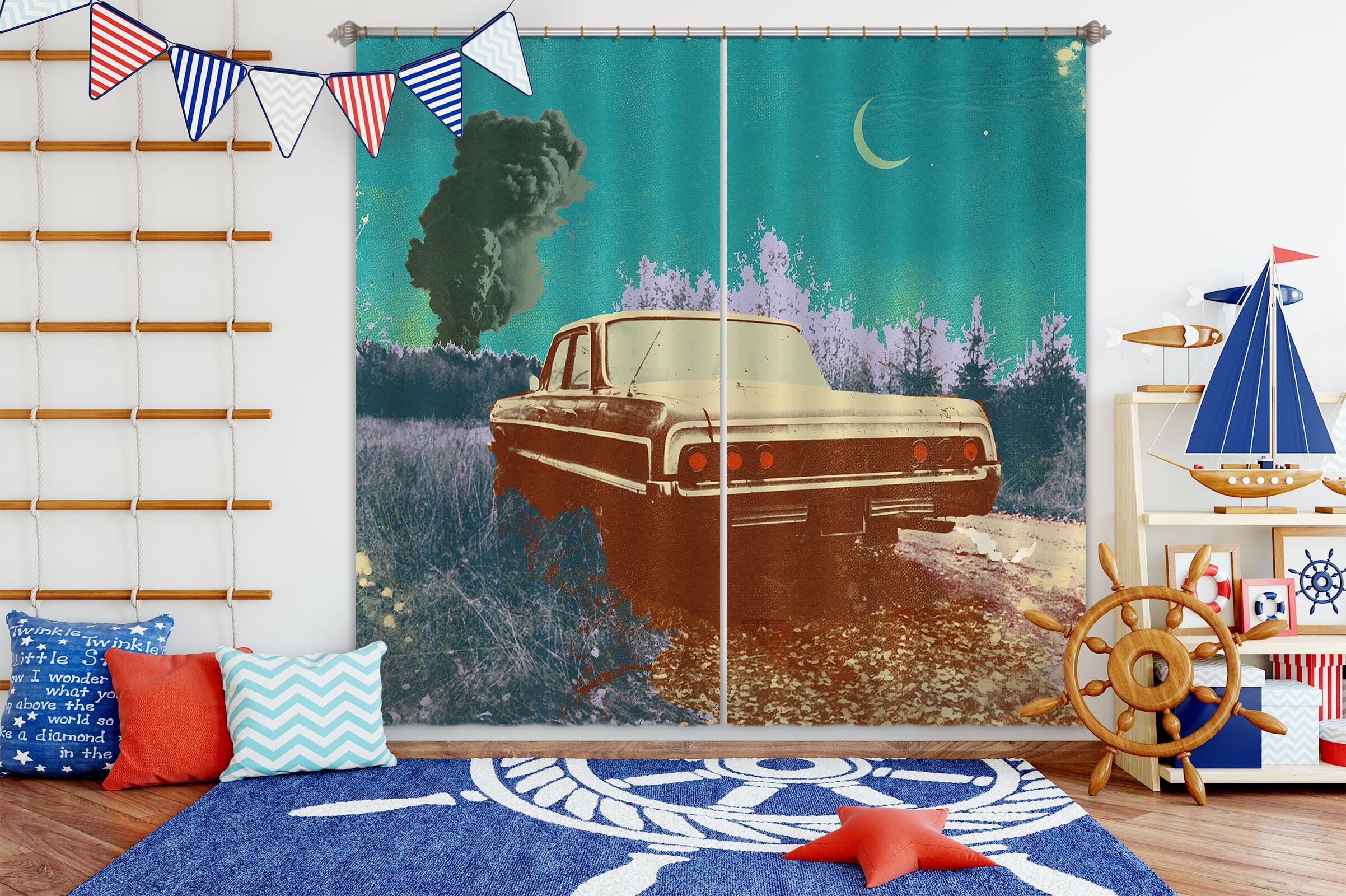 3D Night Truck 042 Showdeer Curtain Curtains Drapes Curtains AJ Creativity Home 