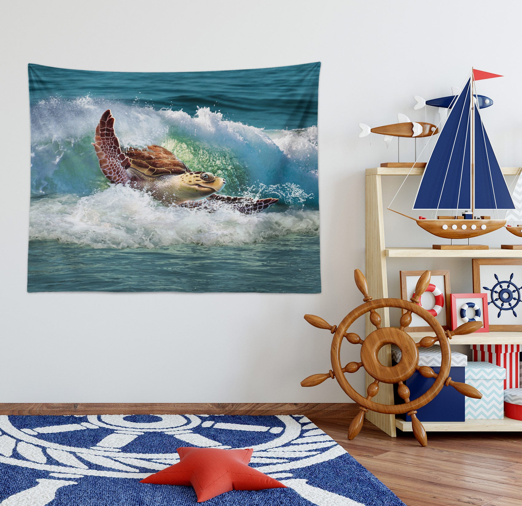 3D Waves Sea Turtle 111134 Jerry LoFaro Tapestry Hanging Cloth Hang