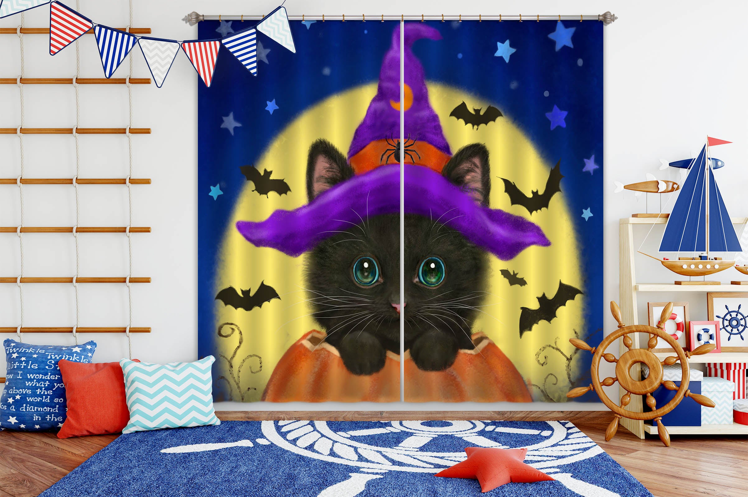 3D Pumpkin Cat 9032 Kayomi Harai Curtain Curtains Drapes