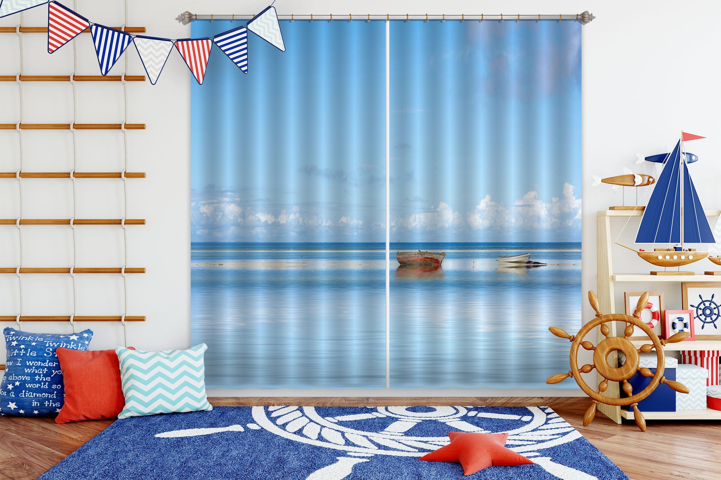 3D Sea Boat 108 Marco Carmassi Curtain Curtains Drapes Curtains AJ Creativity Home 