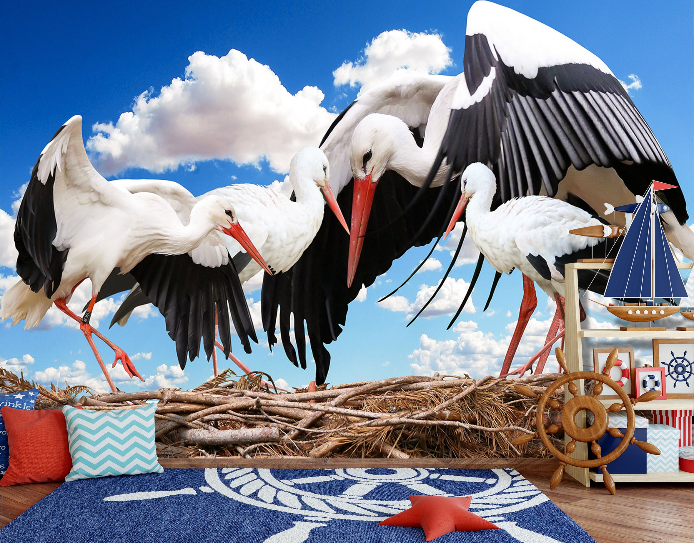 3D White Stork 133 Wall Murals