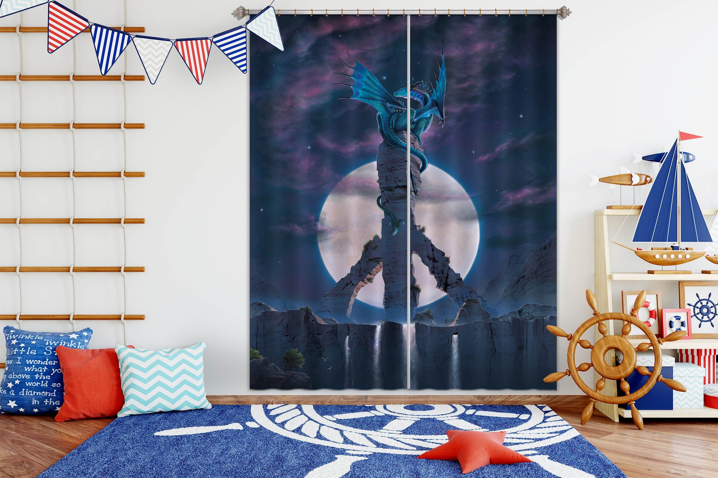 3D Peace Dragon Def 059 Vincent Hie Curtain Curtains Drapes Curtains AJ Creativity Home 
