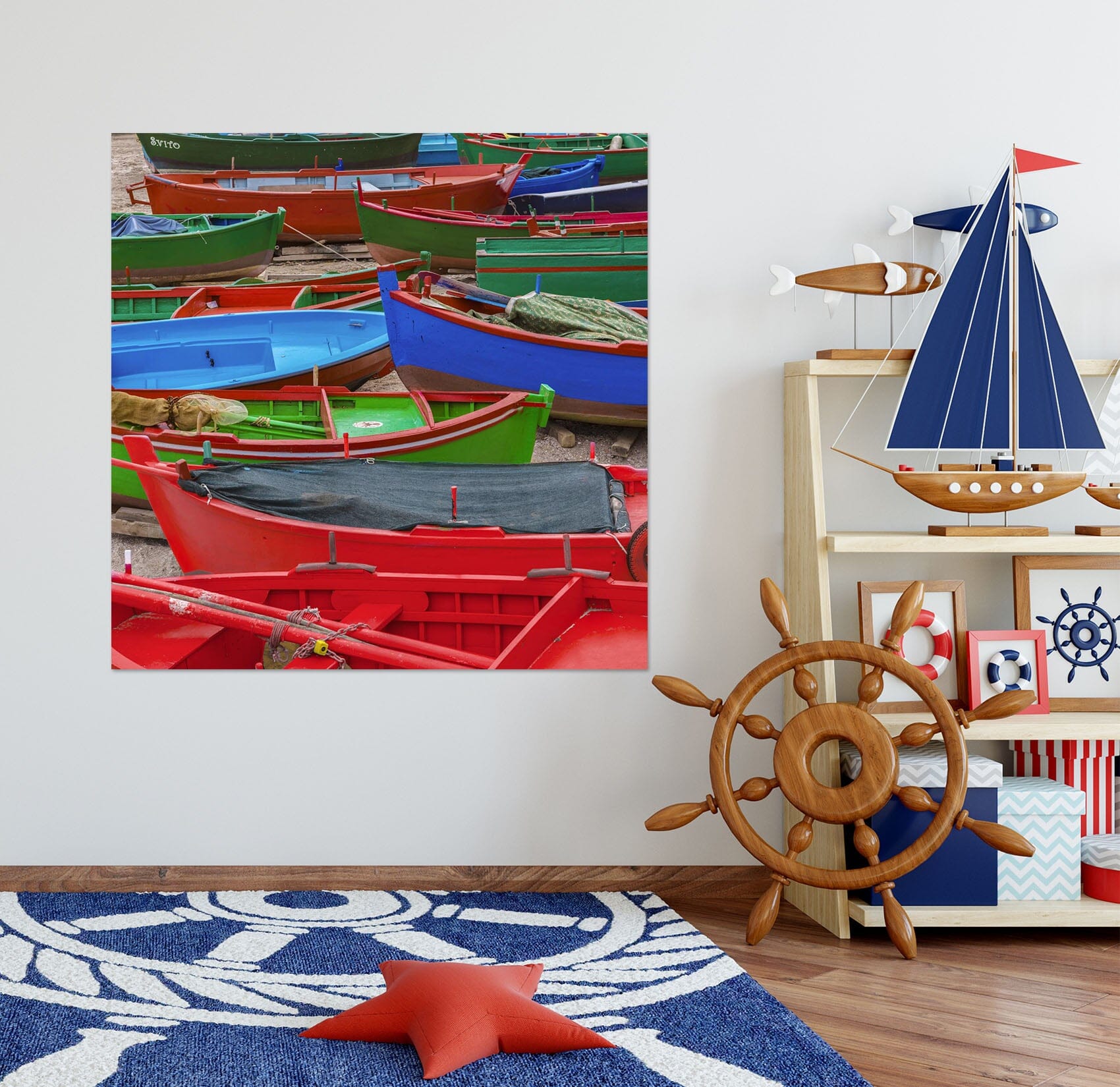 3D Red Boat 203 Marco Carmassi Wall Sticker Wallpaper AJ Wallpaper 2 
