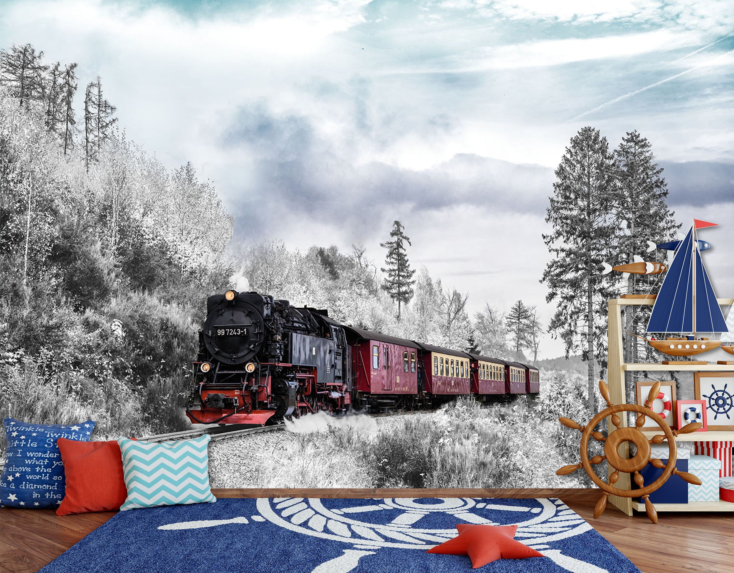 3D Woods Train 063 Vehicle Wall Murals