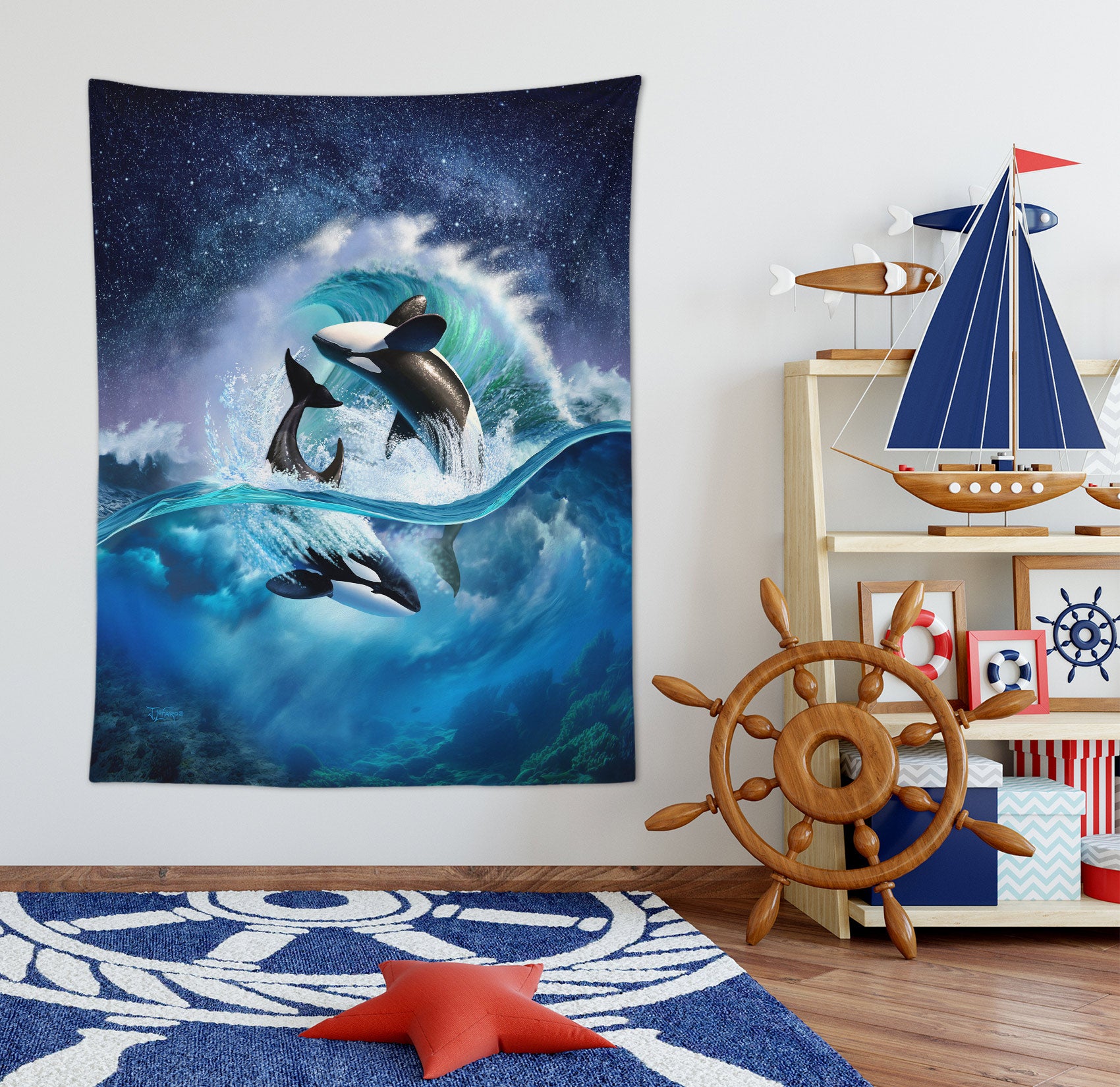 3D Waves Killer Whale 111154 Jerry LoFaro Tapestry Hanging Cloth Hang
