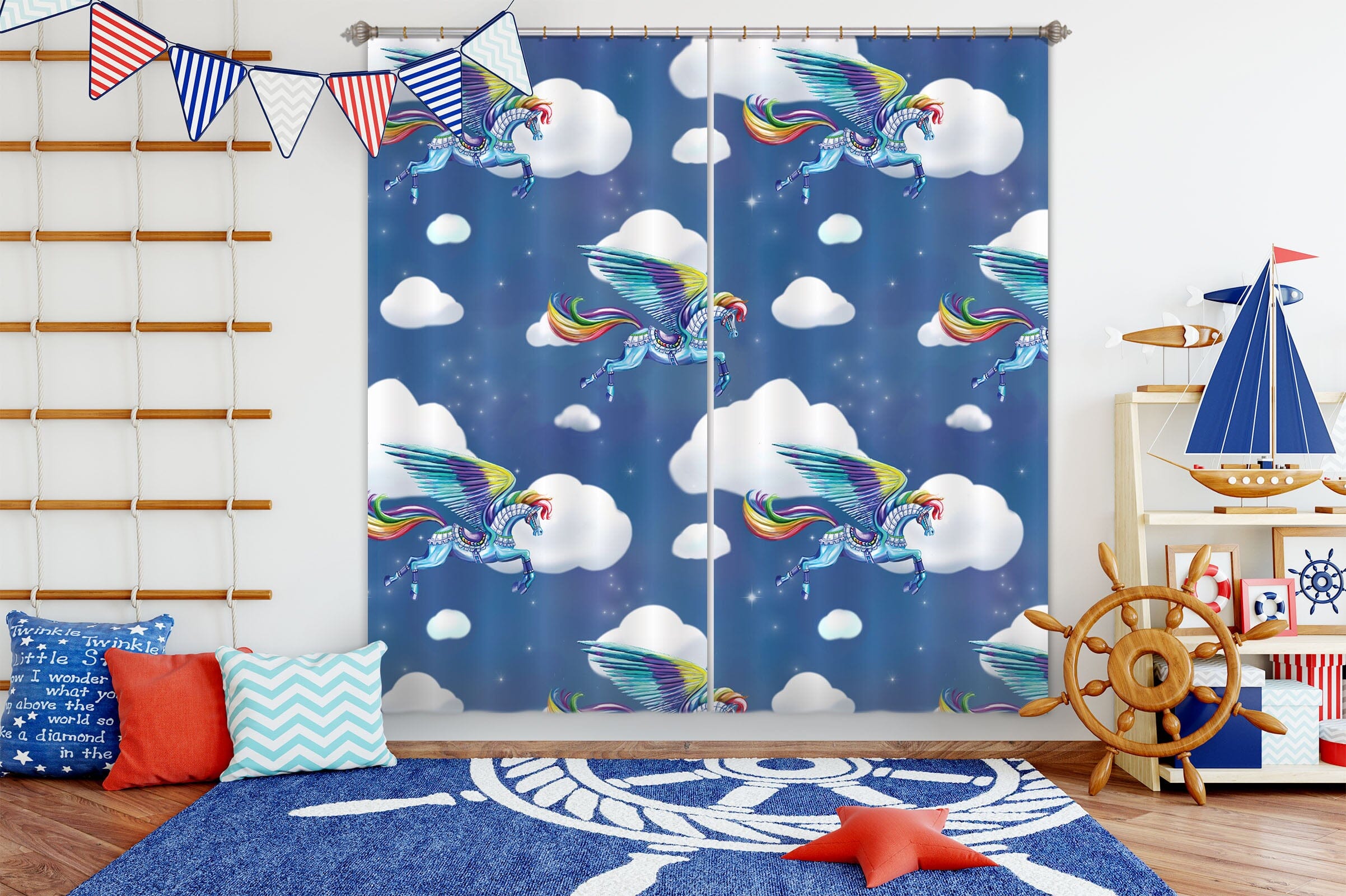 3D Pegasus 117 Rose Catherine Khan Curtain Curtains Drapes Curtains AJ Creativity Home 