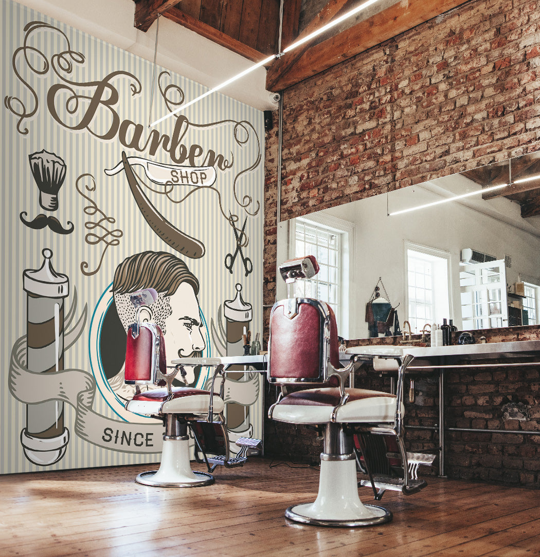 3D Hairstyle Brush Scissors 115207 Barber Shop Wall Murals