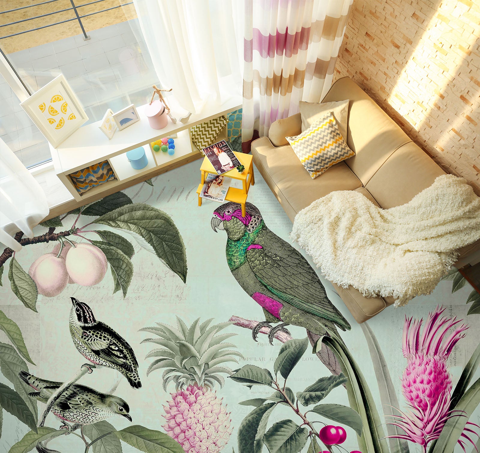 3D Pineapple Fruit Parrot 104148 Andrea Haase Floor Mural