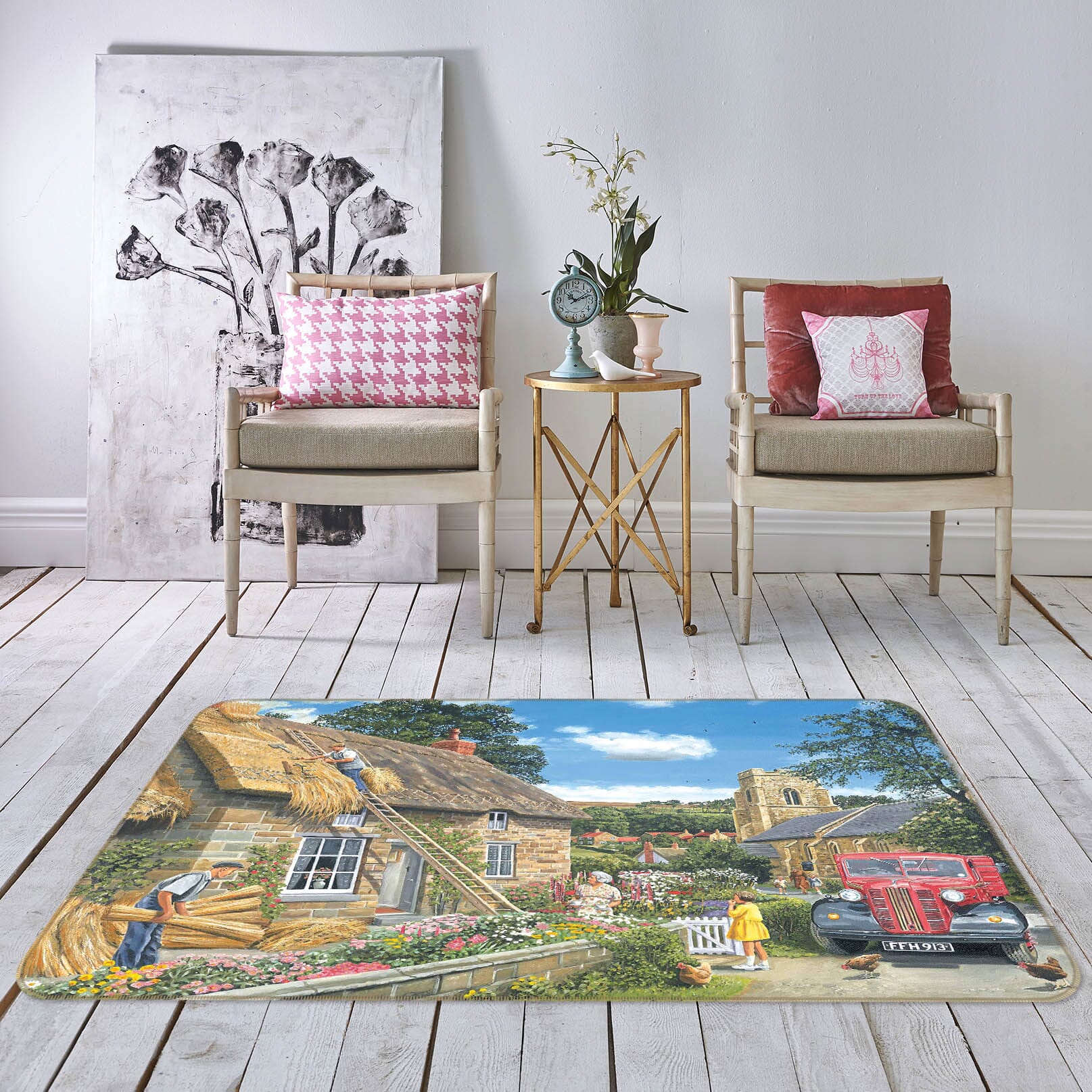 3D Cottages 1051 Trevor Mitchell Rug Non Slip Rug Mat Mat AJ Creativity Home 