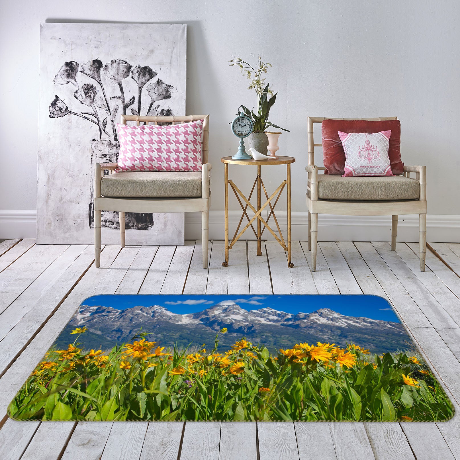 3D Mountain Wildflowers 84071 Kathy Barefield Rug Non Slip Rug Mat