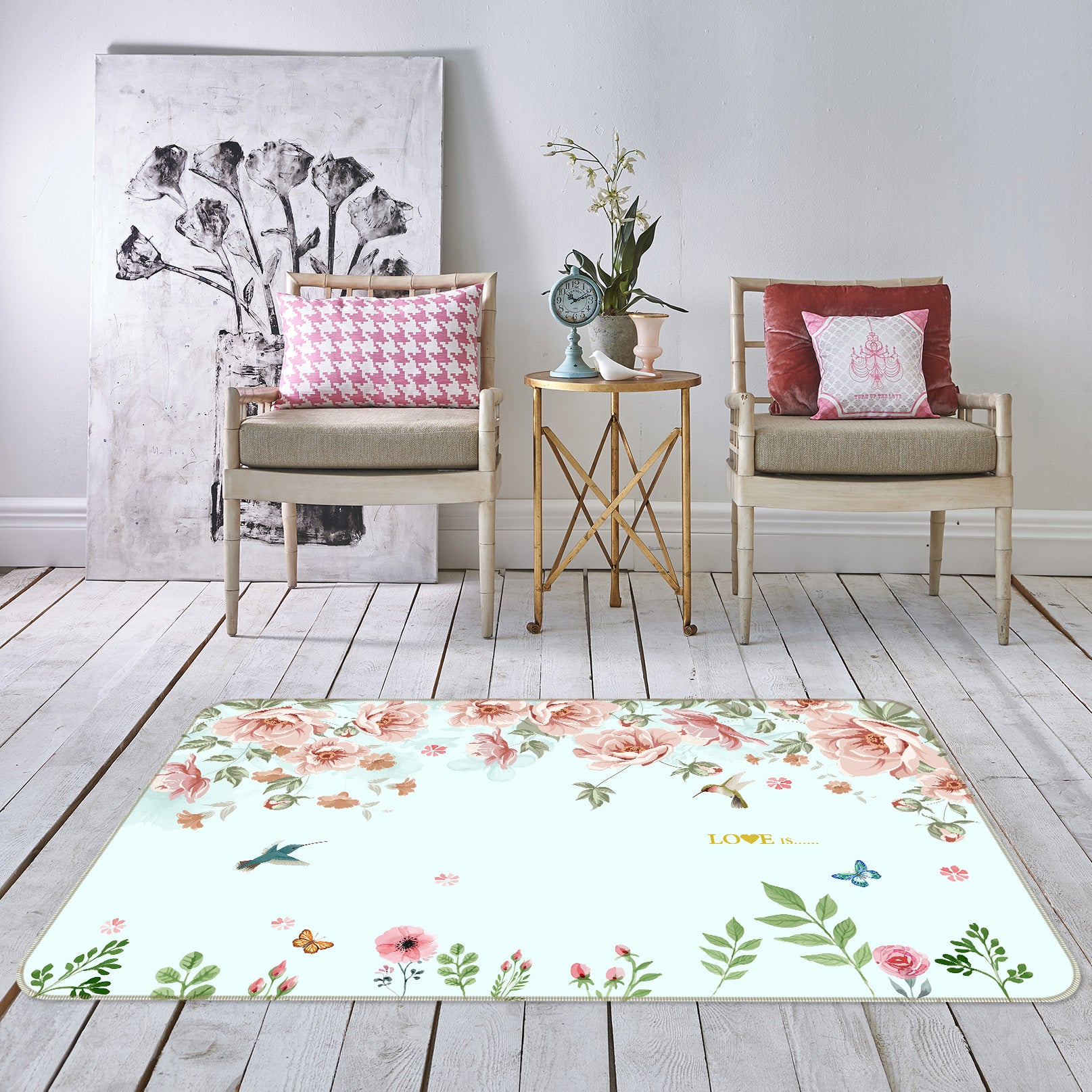 3D Pink Flowers 65130 Non Slip Rug Mat