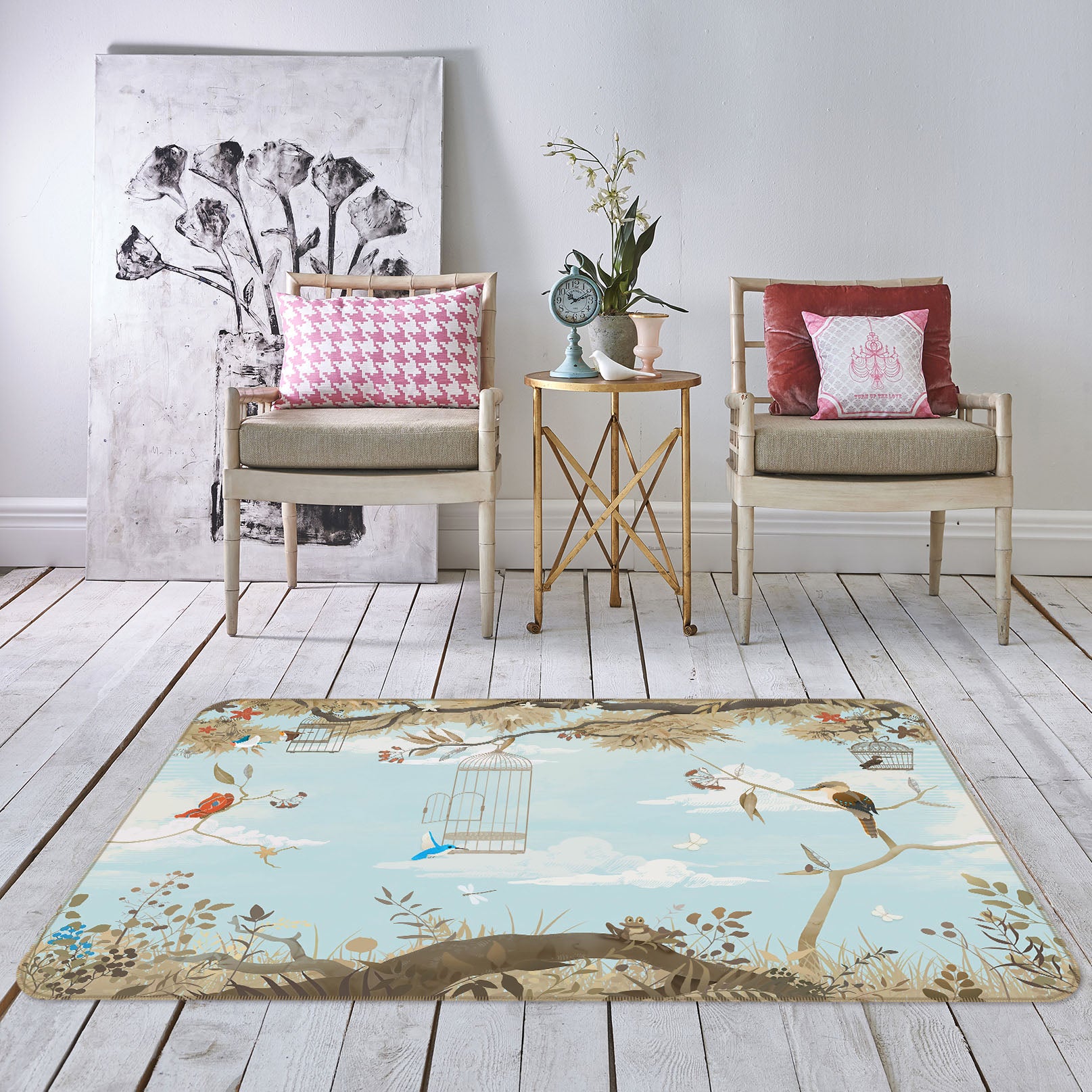 3D Branches Bird 34045 Non Slip Rug Mat