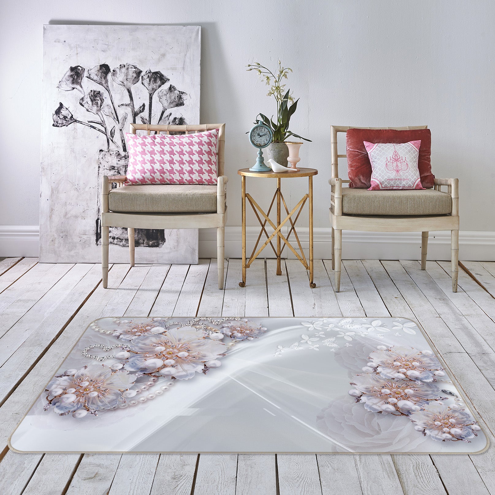 3D Pearl Flowers 65136 Non Slip Rug Mat