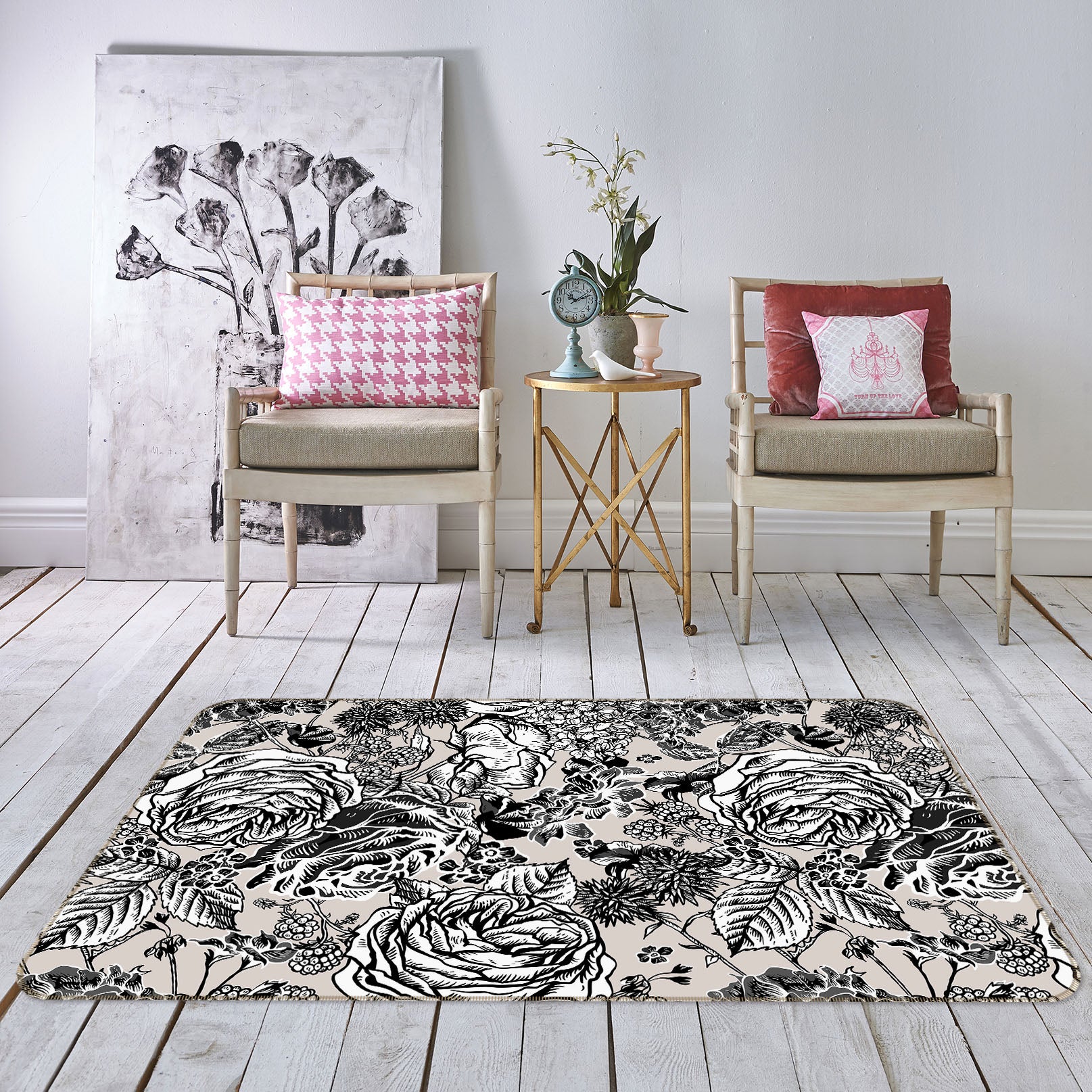 3D Black Ash Flowers 31047 Non Slip Rug Mat