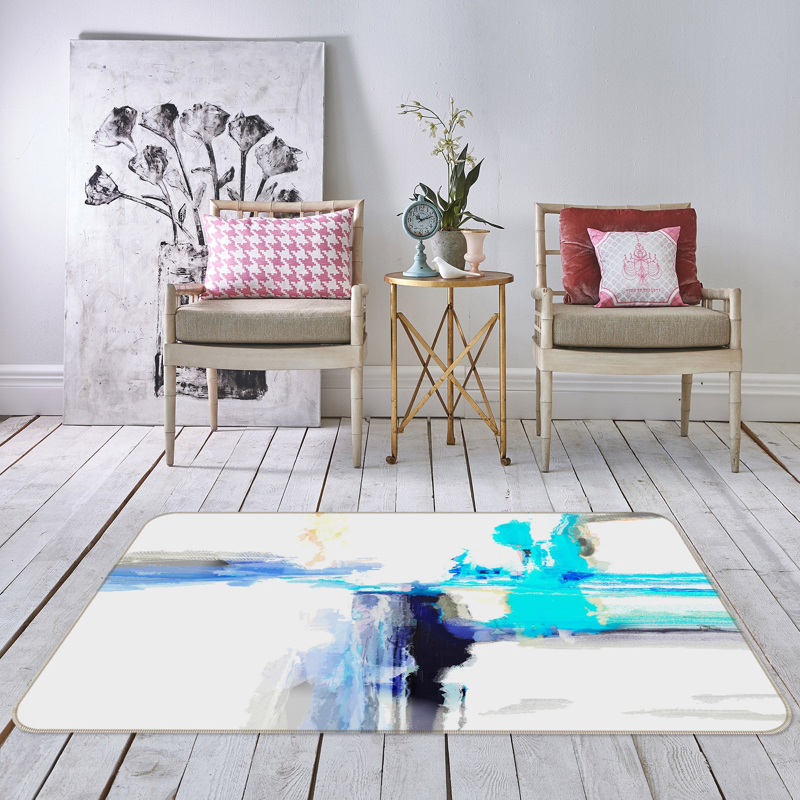 3D Blue Paint Pattern 84010 Michael Tienhaara Rug Non Slip Rug Mat