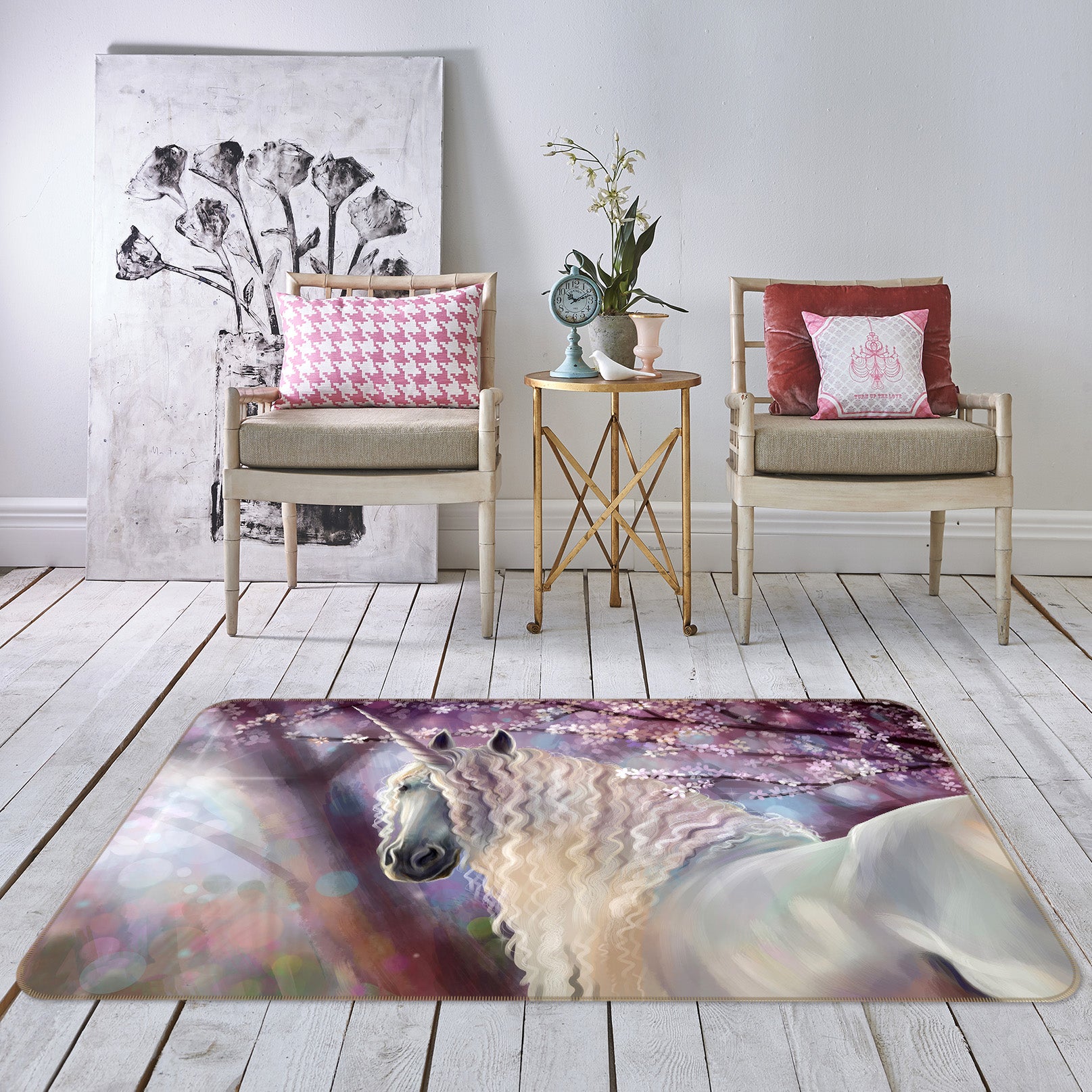3D Unicorn Flower 026 Animal Non Slip Rug Mat