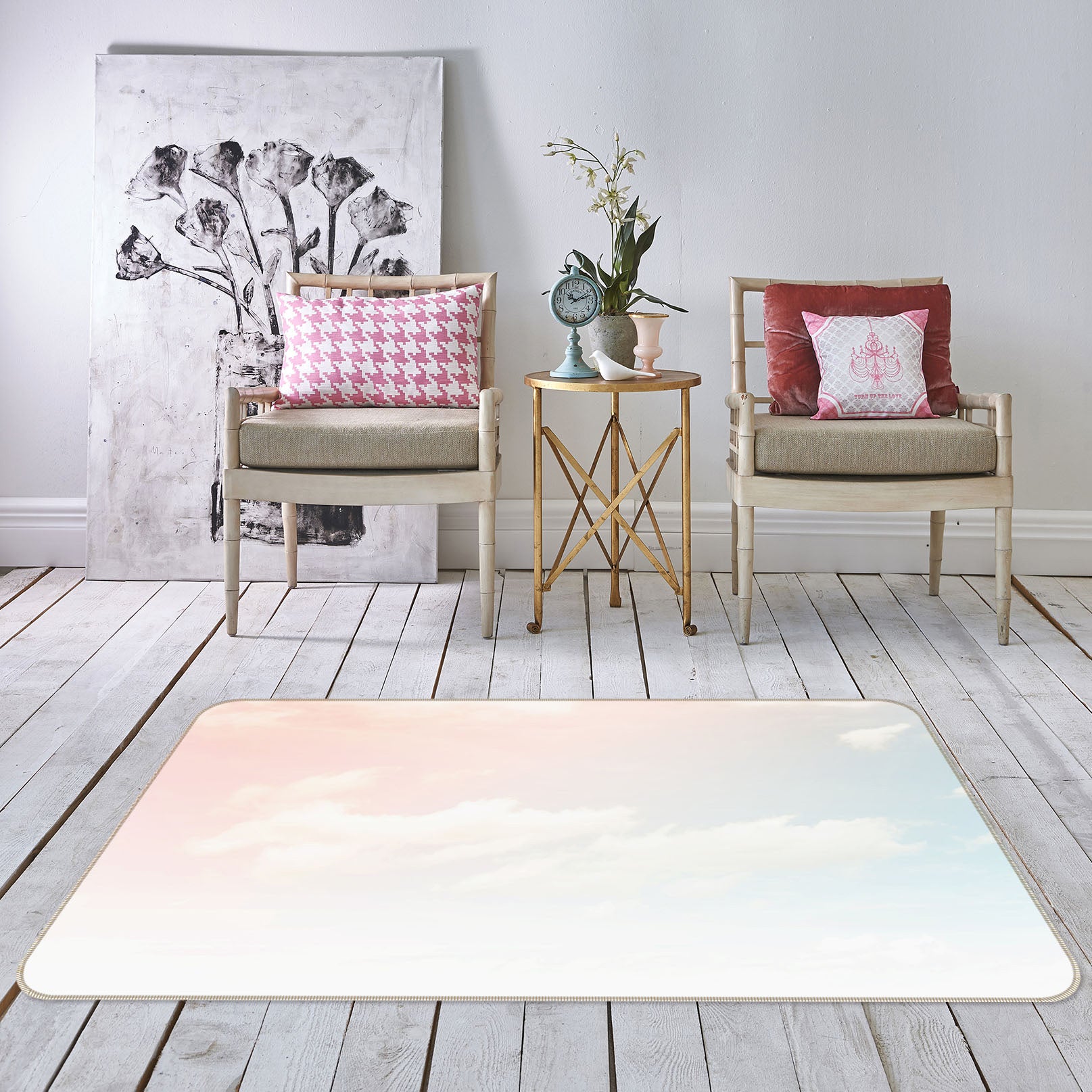 3D Pink Blue Clouds 31065 Non Slip Rug Mat