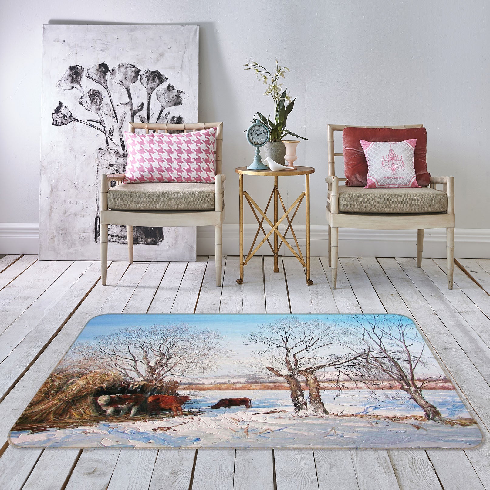 3D Snowfield Dead Tree 33150 Non Slip Rug Mat