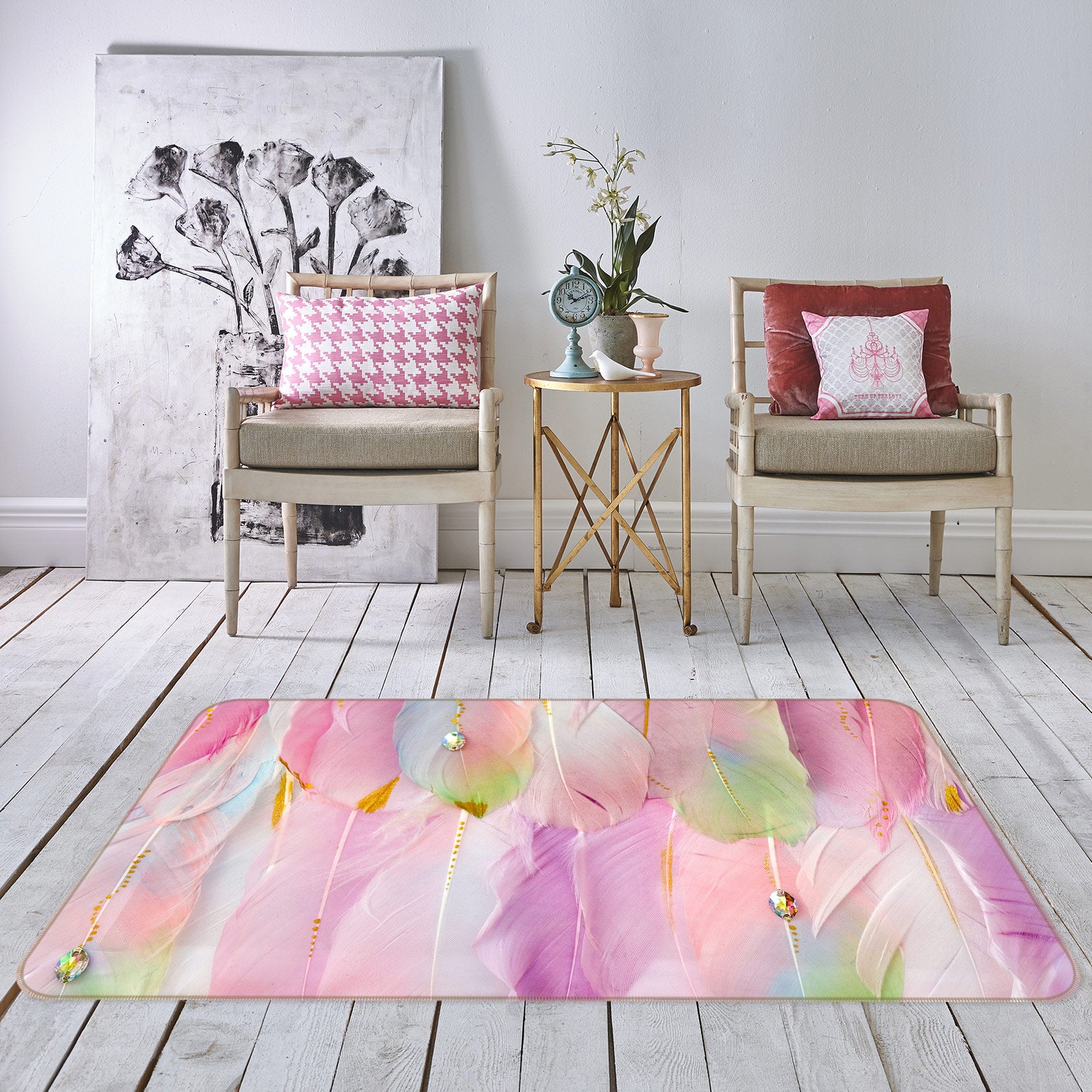 3D Colored Feathers 77173 Non Slip Rug Mat