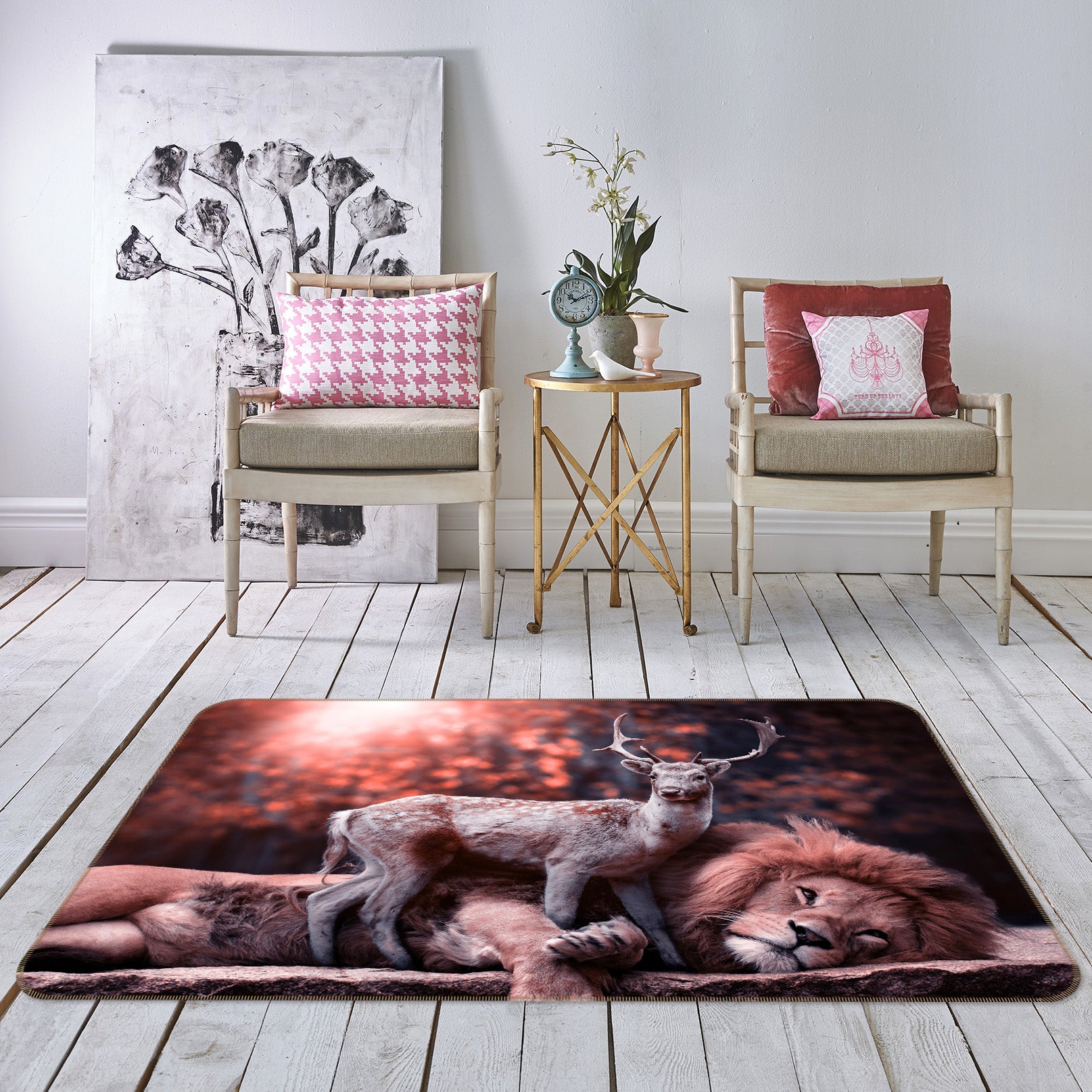 3D Fawn Lion 104 Animal Non Slip Rug Mat