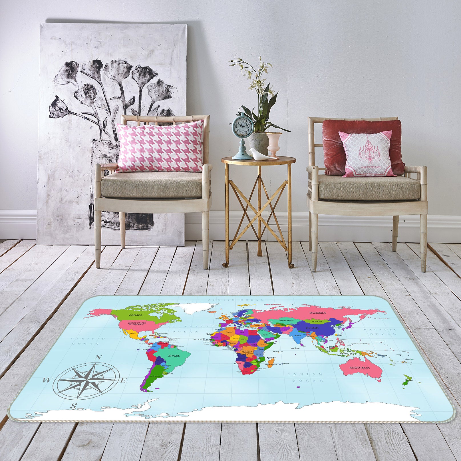 3D Colourful World 327 World Map Non Slip Rug Mat