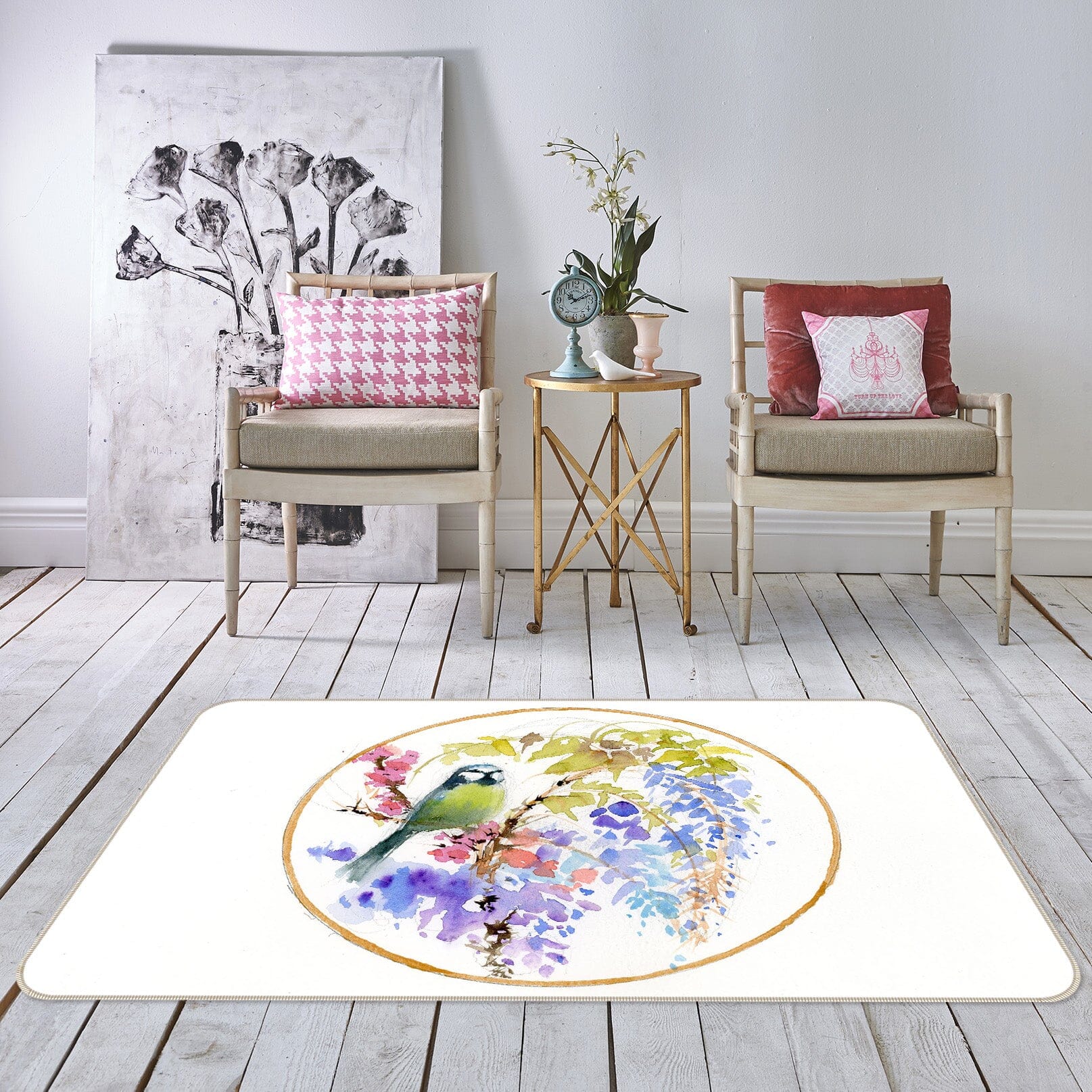 3D Embroidered Bird 1001 Anne Farrall Doyle Rug Non Slip Rug Mat Mat AJ Creativity Home 