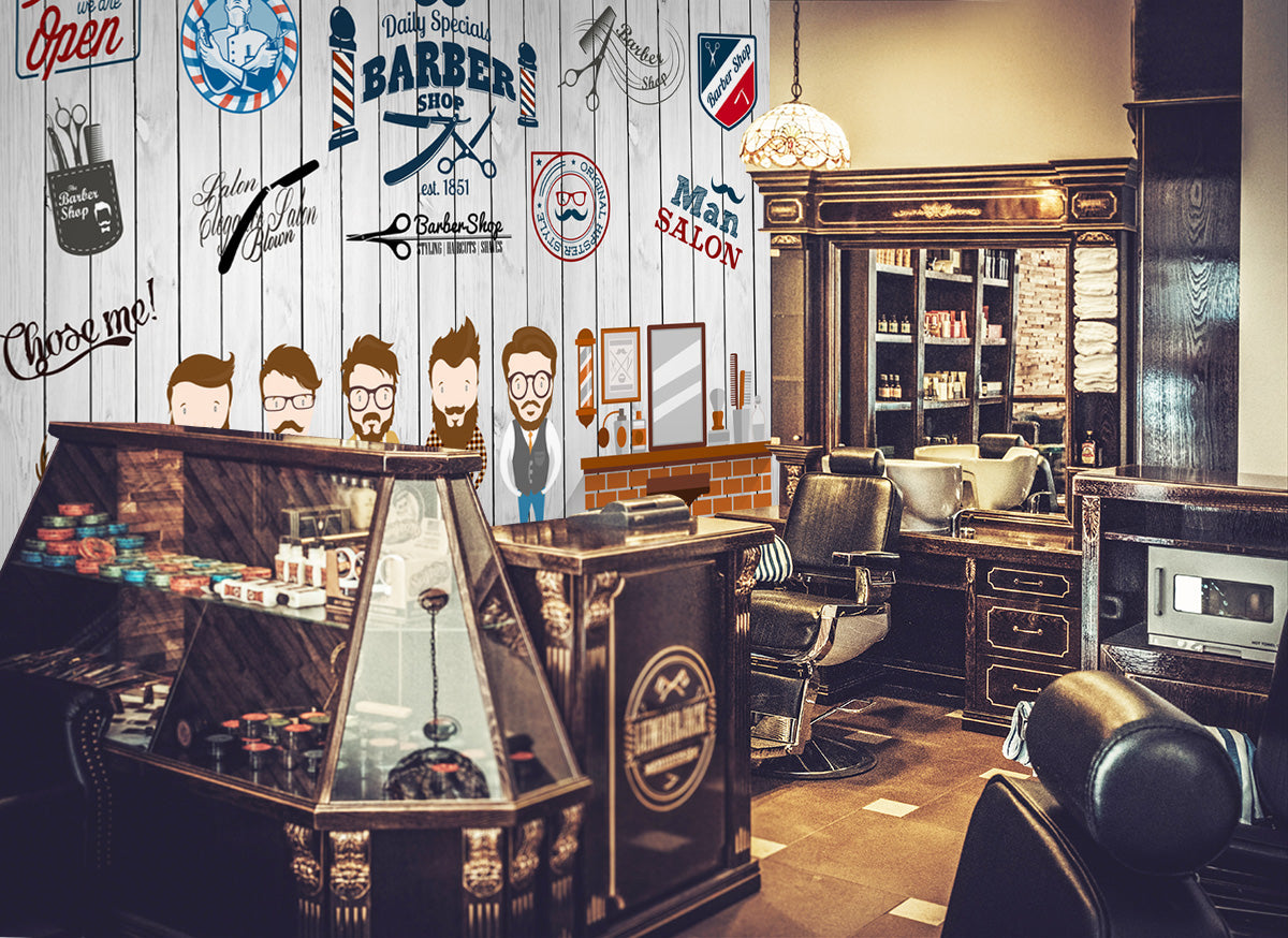 3D House 1475 Barber Shop Wall Murals