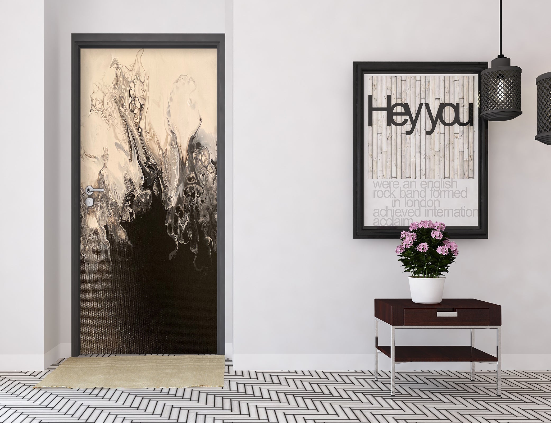 3D Black Ink Texture 9202 Valerie Latrice Door Mural