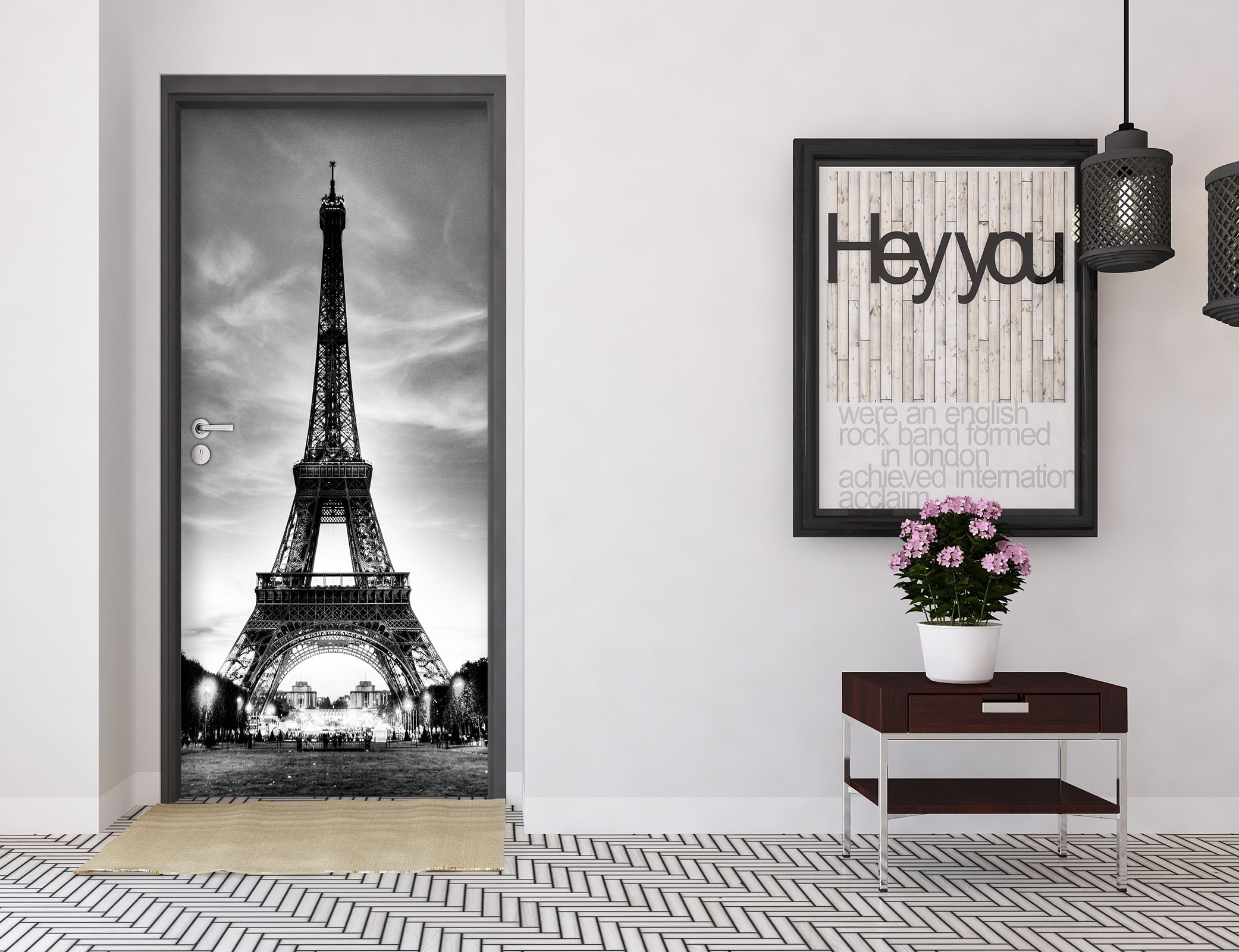 3D Black Eiffel Ttower 027 Door Mural