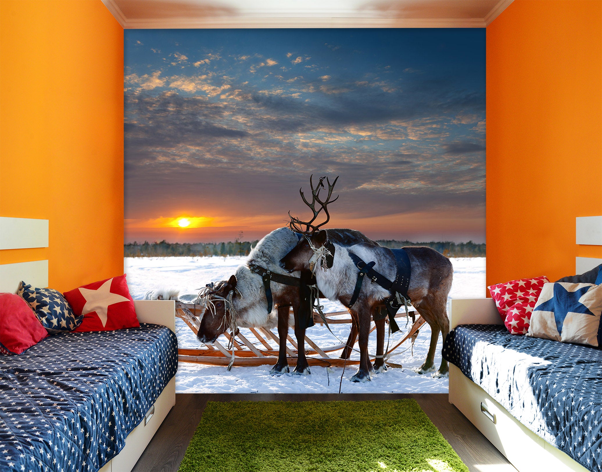 3D Reindeer Sleigh 188 Wall Murals