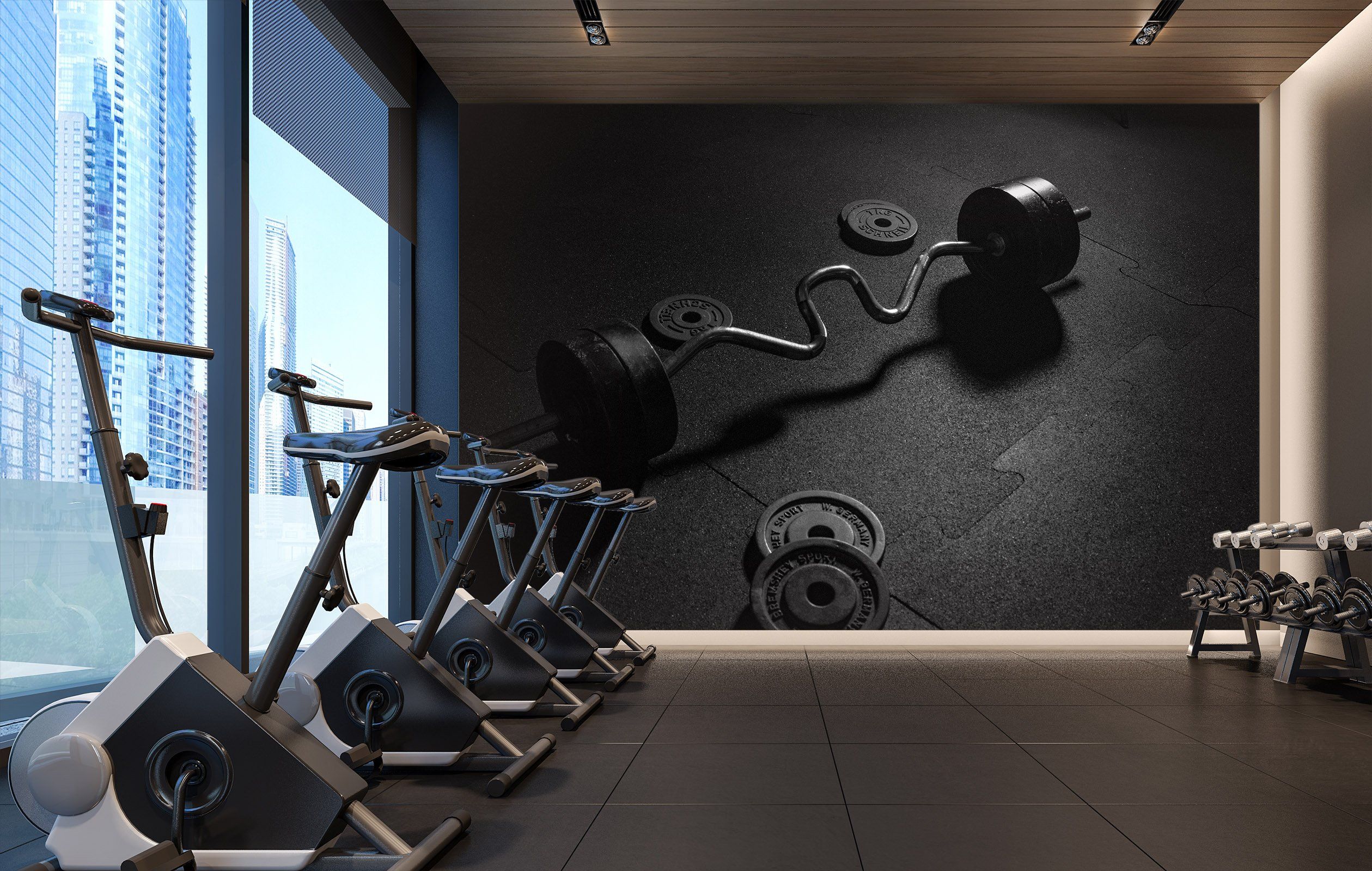 3D Black Barbell 013 Wall Murals Wallpaper AJ Wallpaper 2 