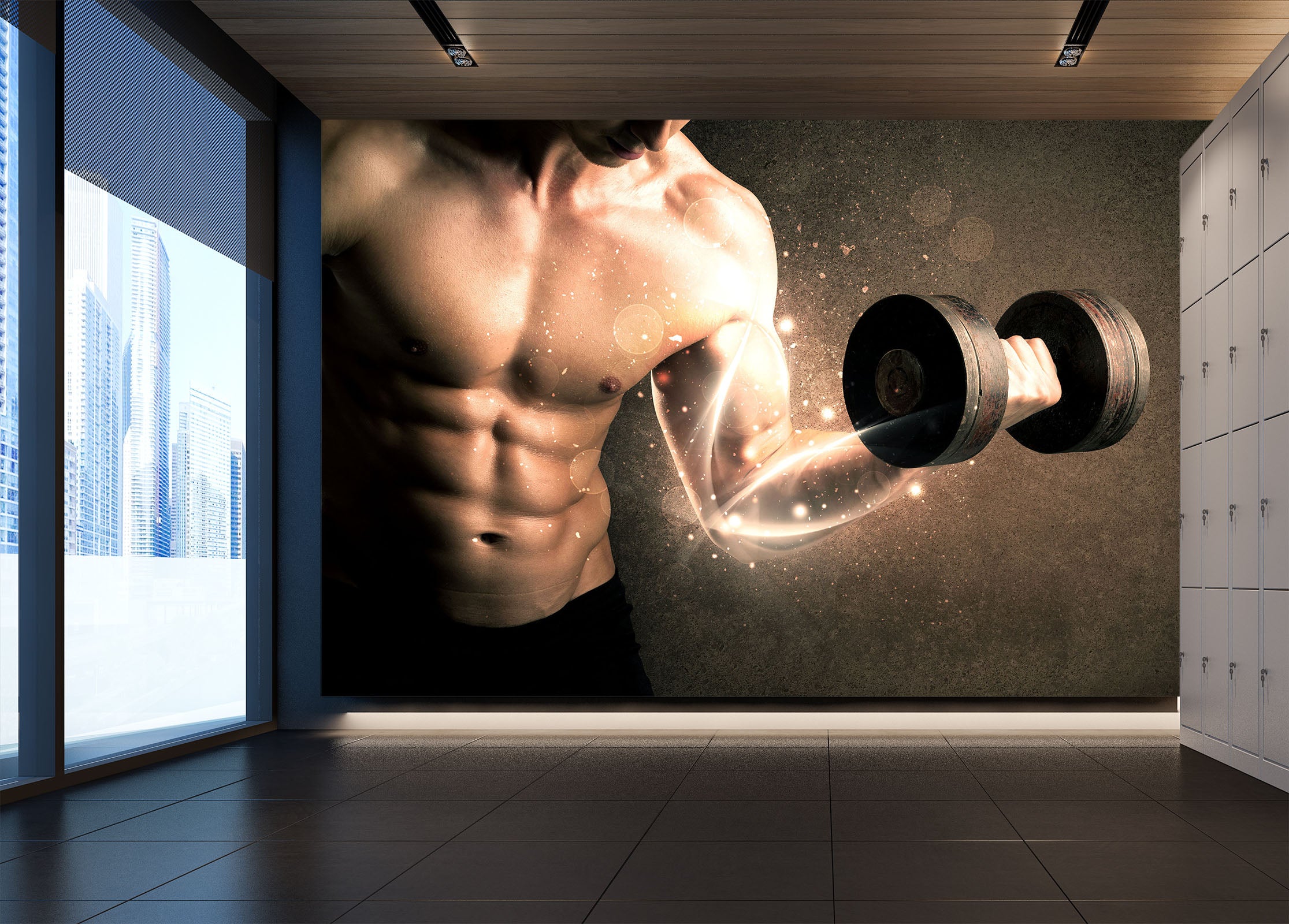 3D One-handed Dumbbell 045 Wall Murals Wallpaper AJ Wallpaper 2 