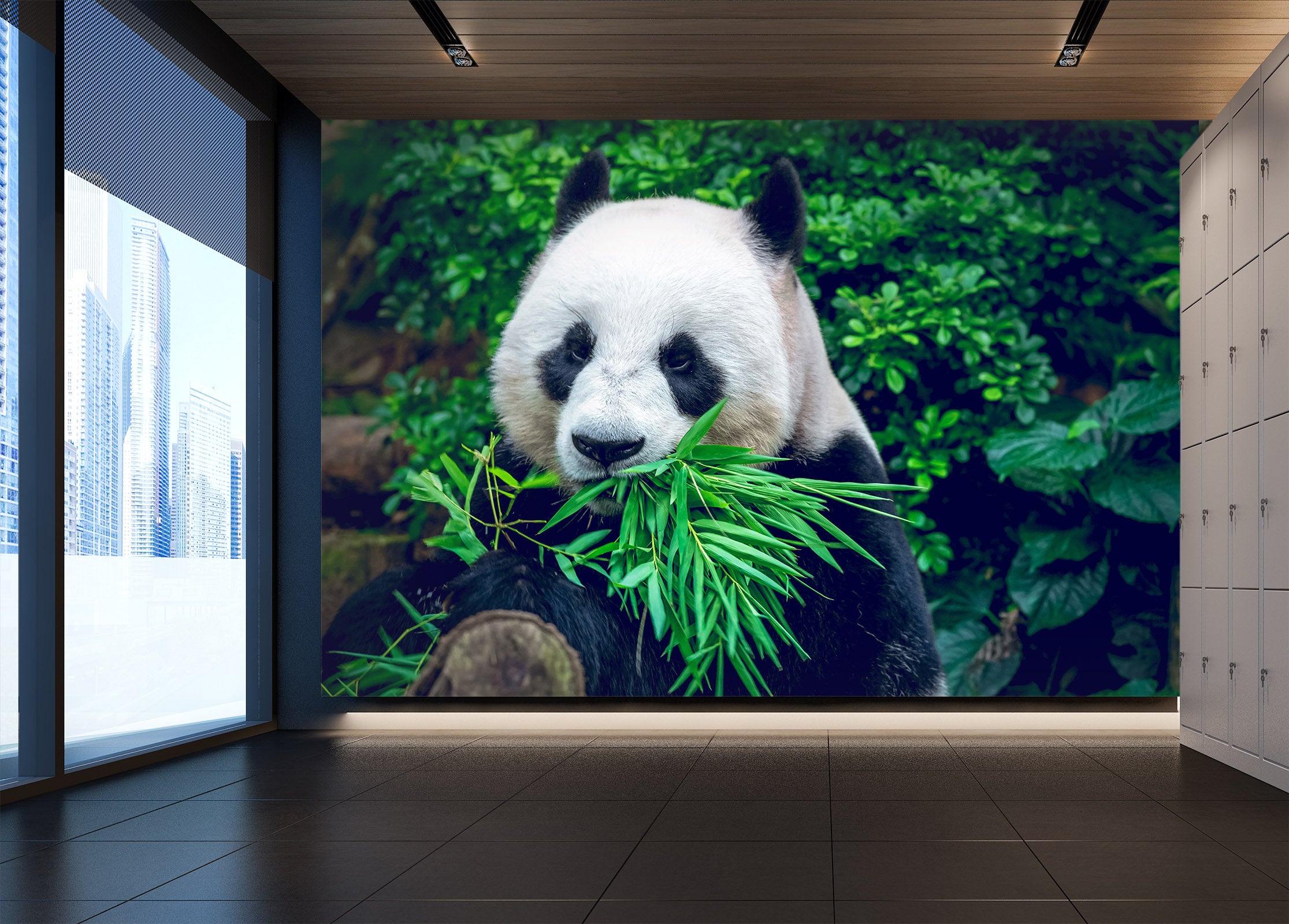 3D Panda Leaves 58055 Wall Murals
