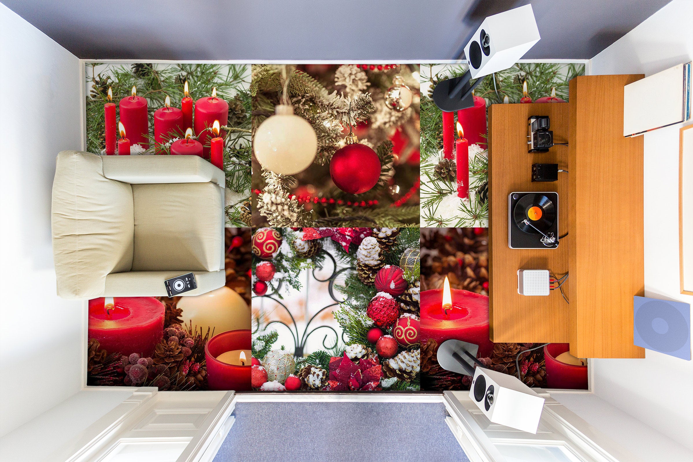 3D Red Candle 9871 Assaf Frank Floor Mural