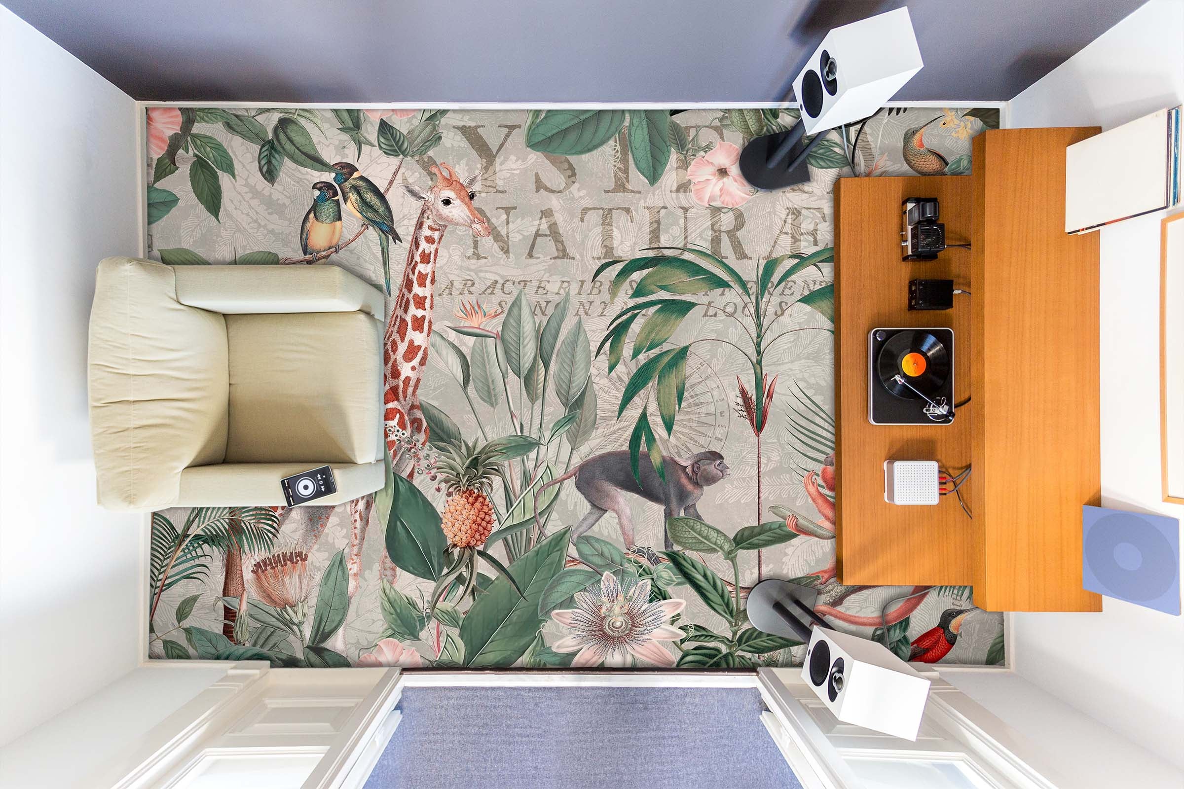 3D Jungle Giraffe Monkey 104167 Andrea Haase Floor Mural