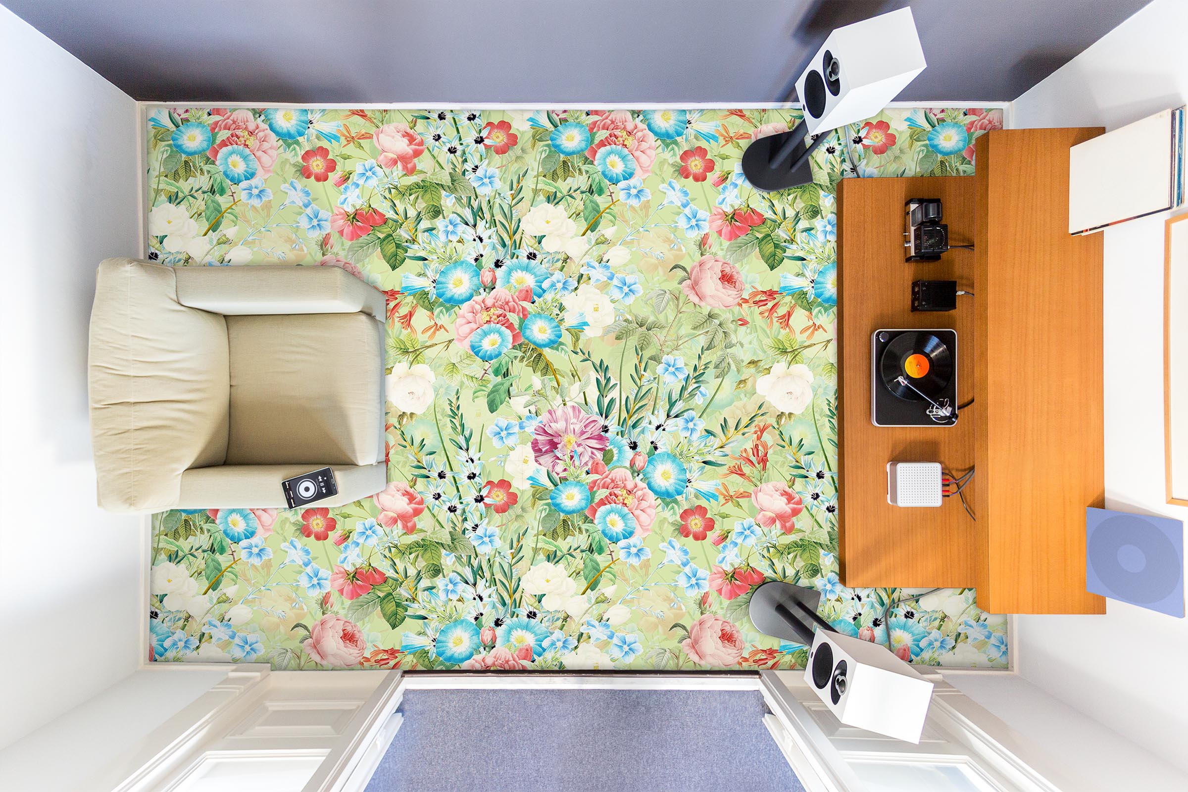 3D Red Blue Flowers 99223 Uta Naumann Floor Mural