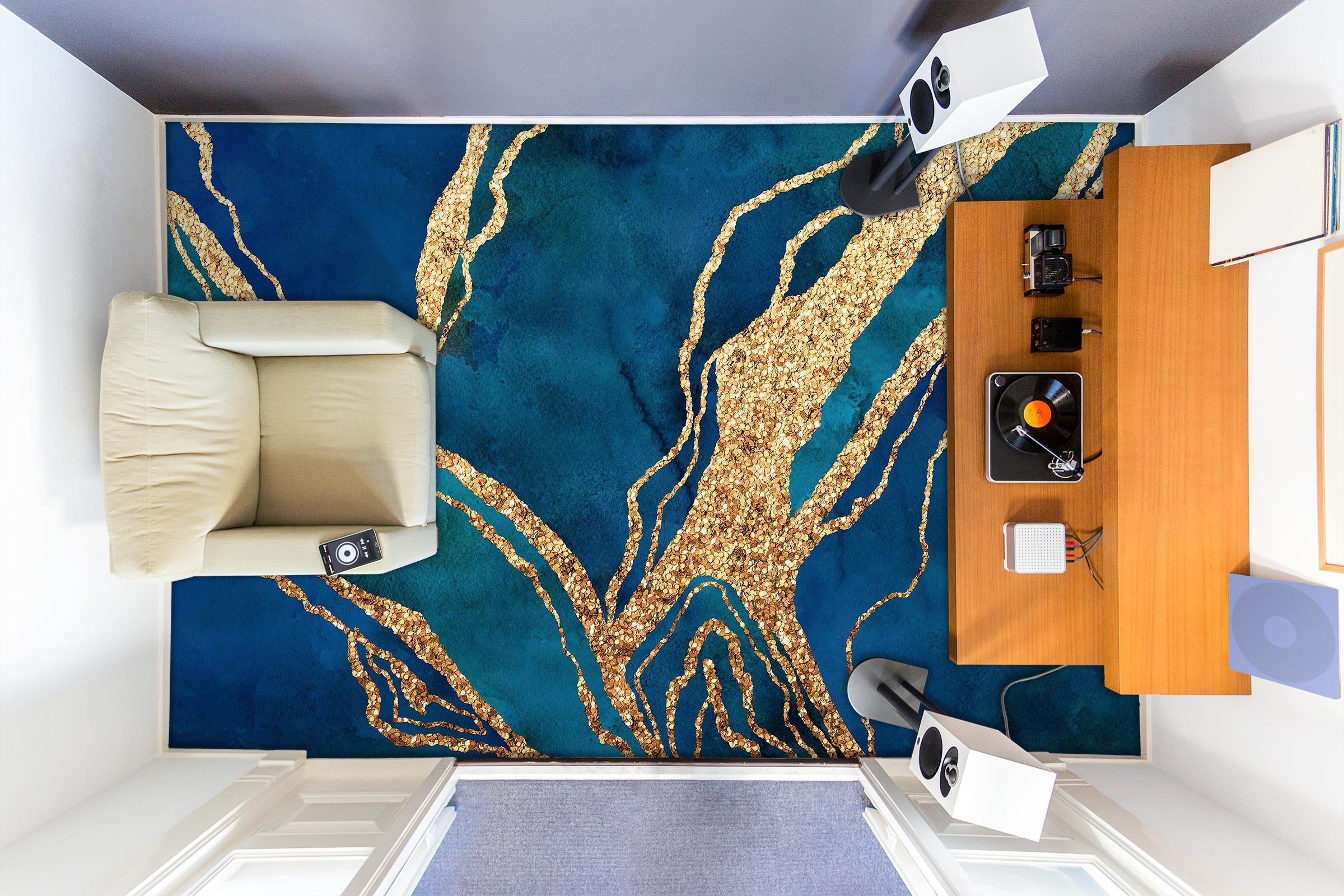 3D Blue Gold Texture 102123 Andrea Haase Floor Mural