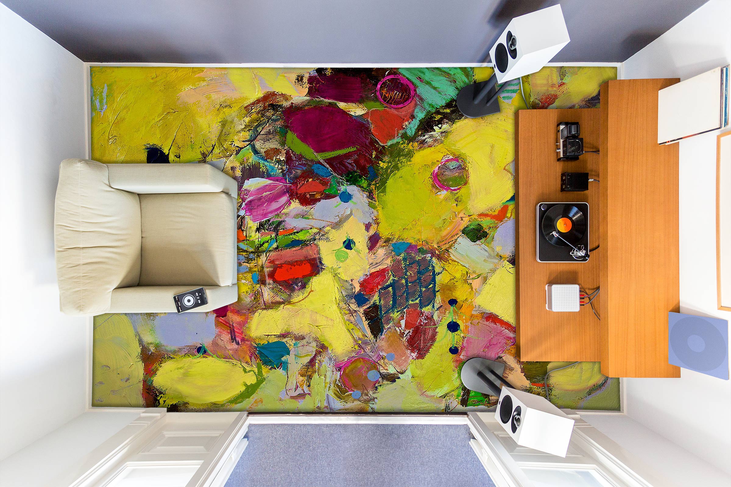 3D Yellow Color Brush Paint 9632 Allan P. Friedlander Floor Mural