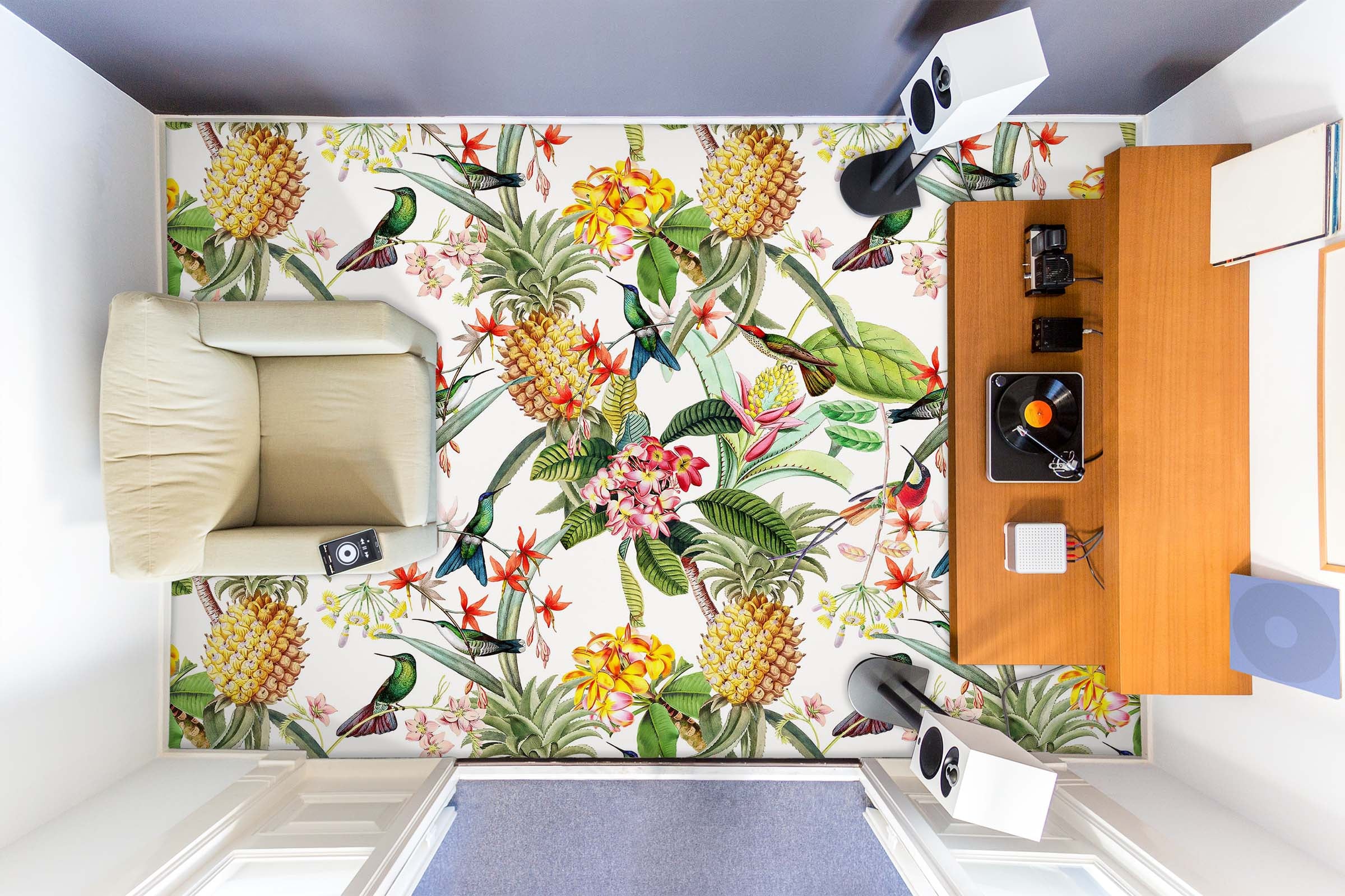 3D Pineapple Flower Pattern 10007 Uta Naumann Floor Mural