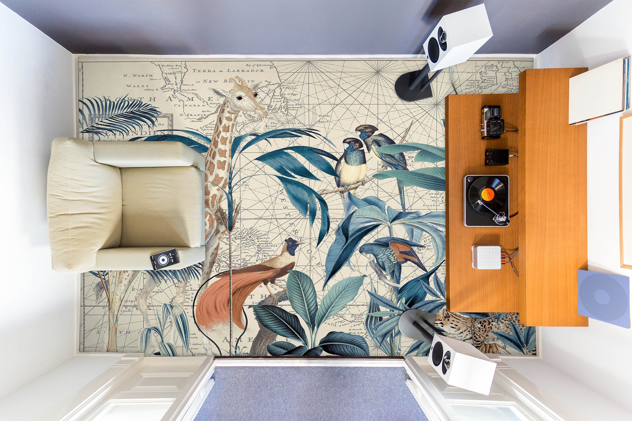 3D Giraffe Bird Jungle 104175 Andrea Haase Floor Mural