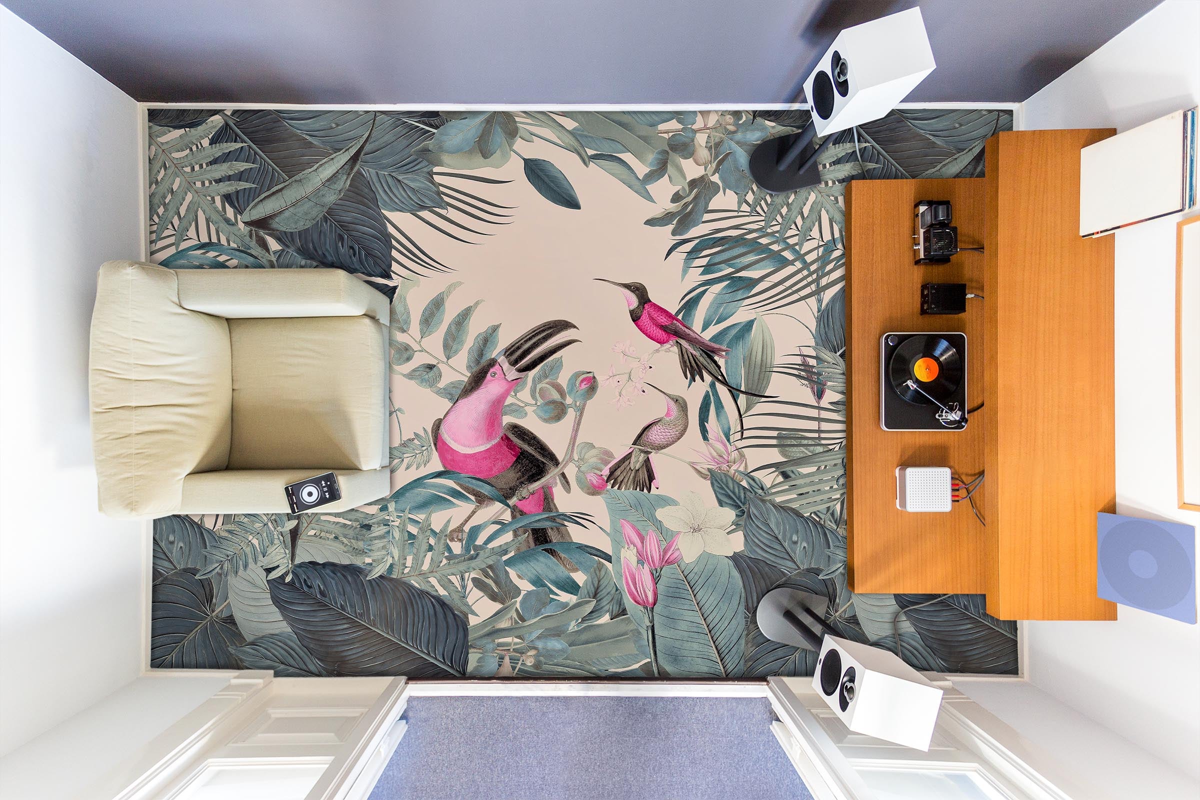 3D Jungle Pink Bird 104138 Andrea Haase Floor Mural