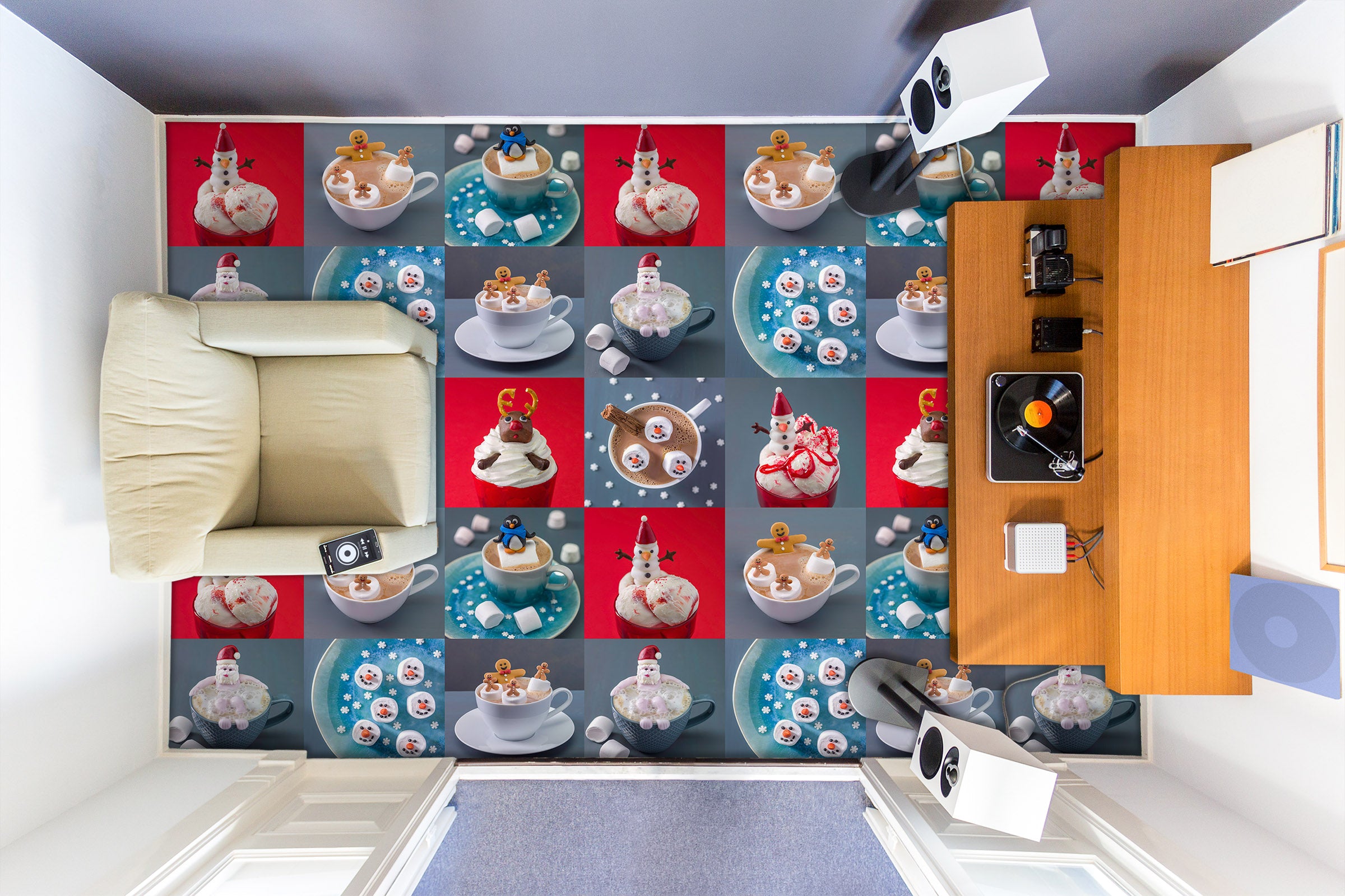 3D Snowman Dessert 98174 Adrian Chesterman Floor Mural