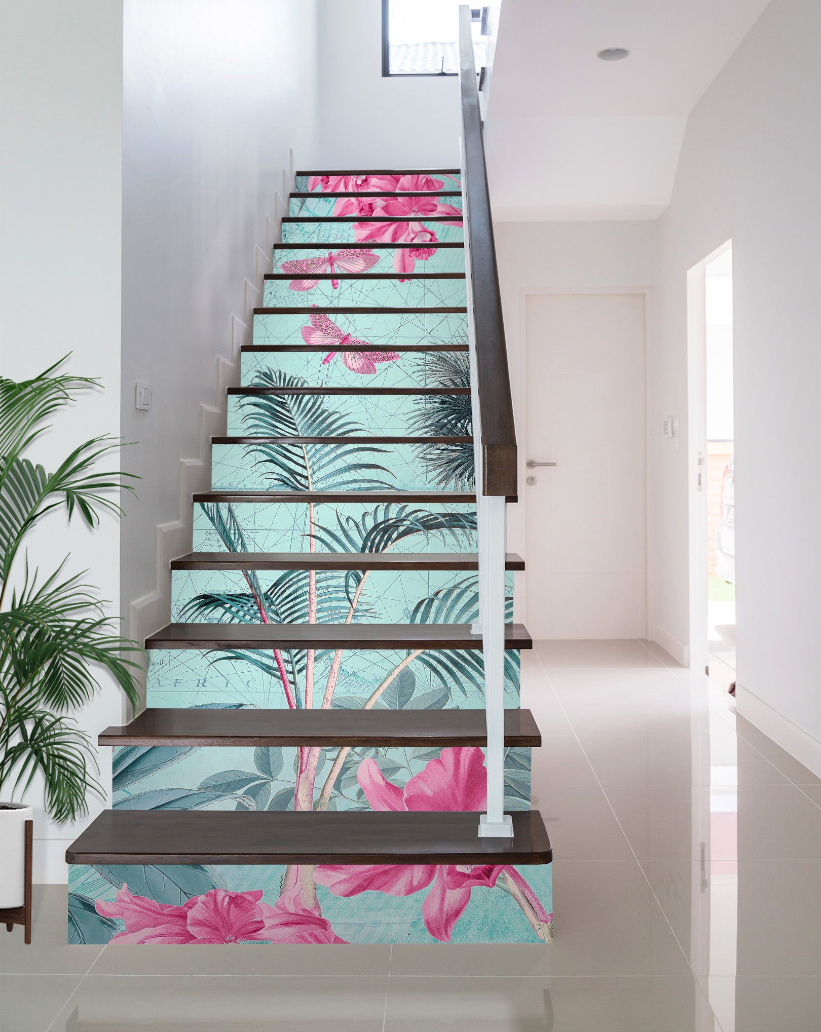 3D Pink Flowers Leaves 104130 Andrea Haase Stair Risers