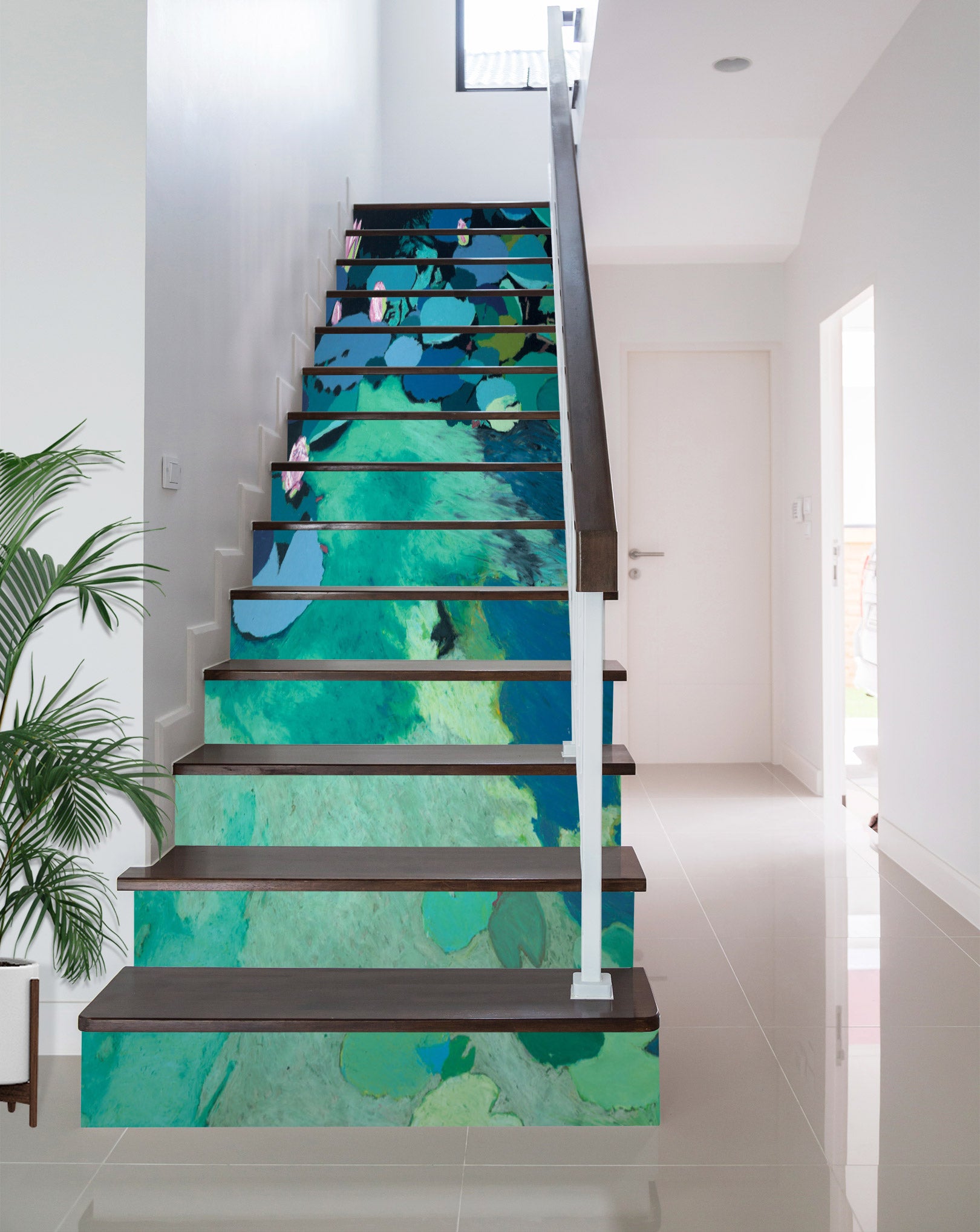 3D Green Lotus Leaf Oil Painting 9065 Allan P. Friedlander Stair Risers