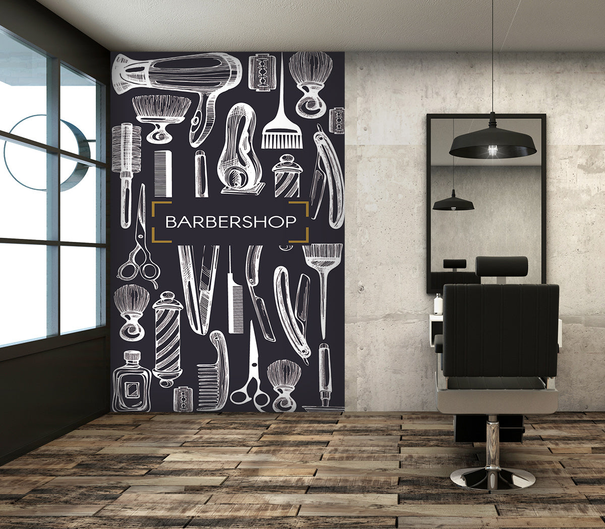 3D Hair Dryer Comb Scissors 115219 Barber Shop Wall Murals