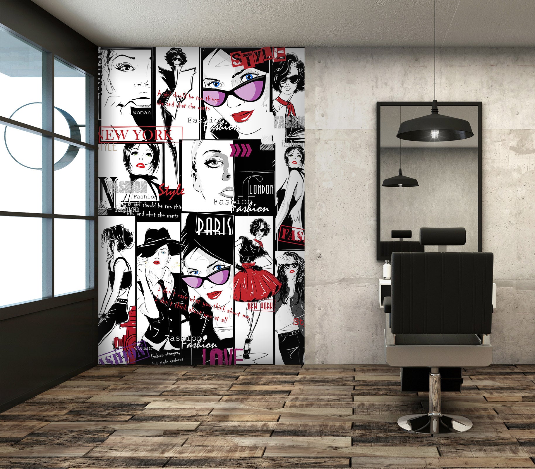 3D Suit Red Lips Girl 001 Wall Murals