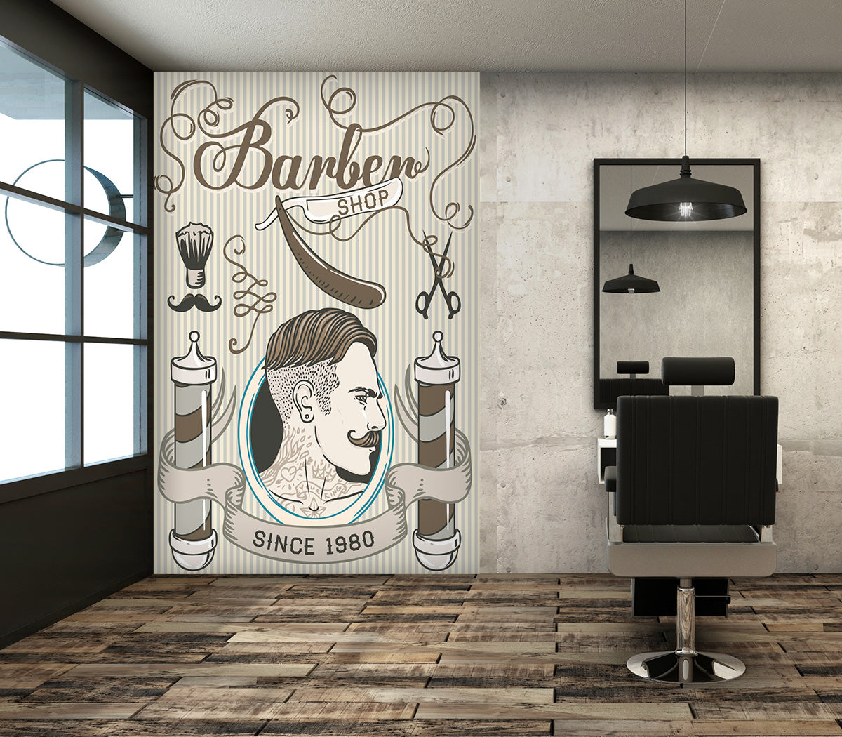 3D Hairstyle Brush Scissors 115207 Barber Shop Wall Murals
