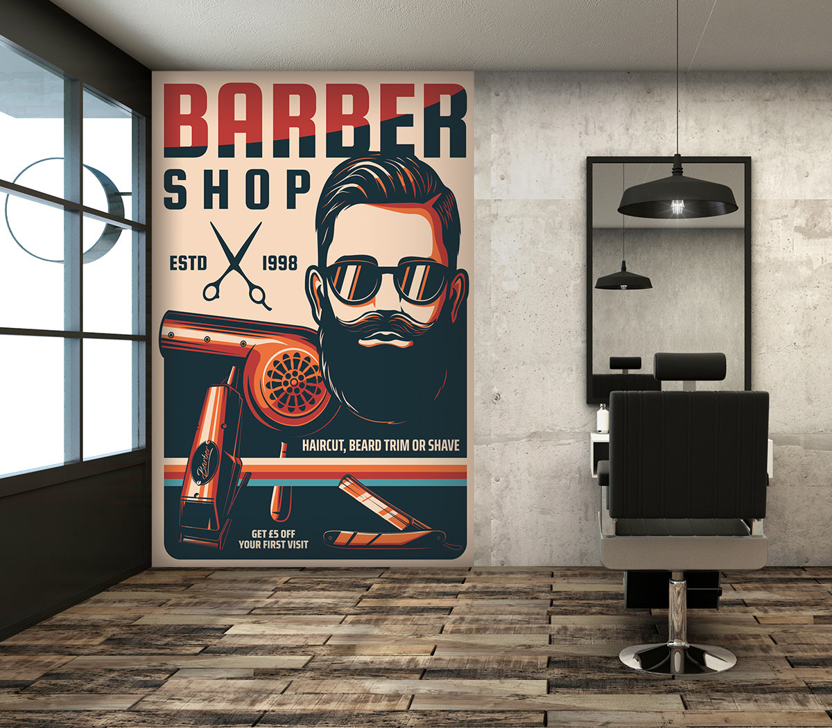 3D Hair Dryer Scissors Barber 115230 Barber Shop Wall Murals