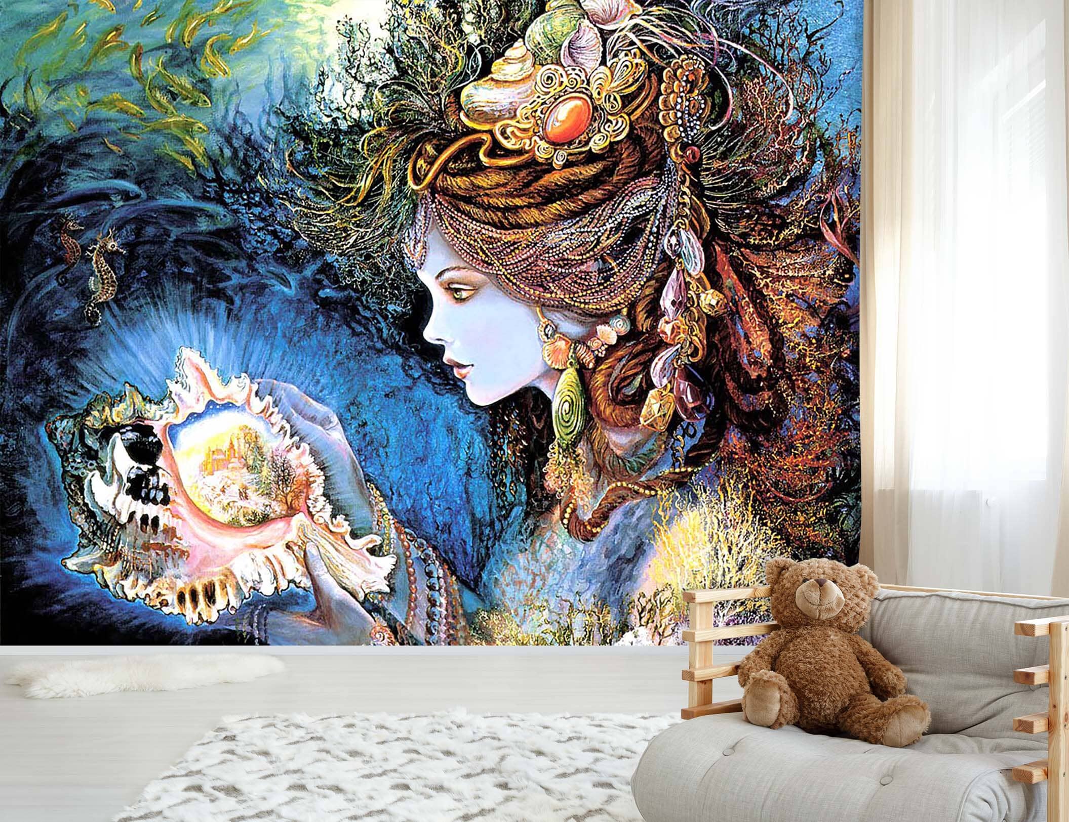 3D Hand Drawn Girl Conch 018 Wall Murals Wallpaper AJ Wallpaper 2 
